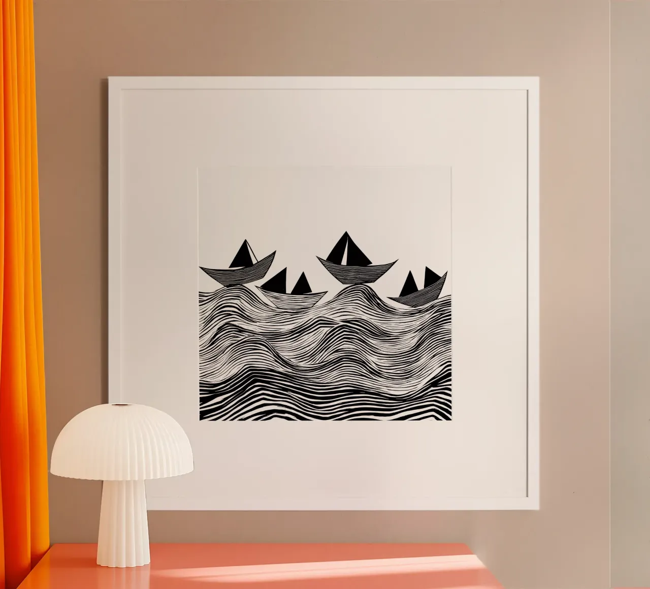 Navi di carta in alto mare poster con telaio in alluminio da Autofocus
