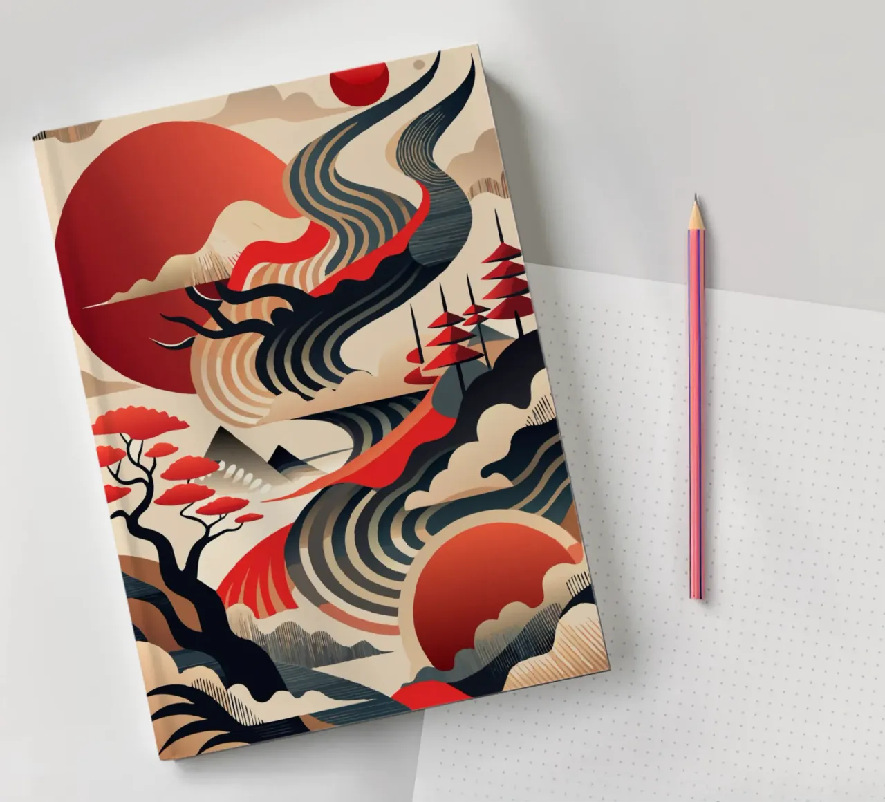 Crimson Currents of Kintsugi notebook by Artistic-shop