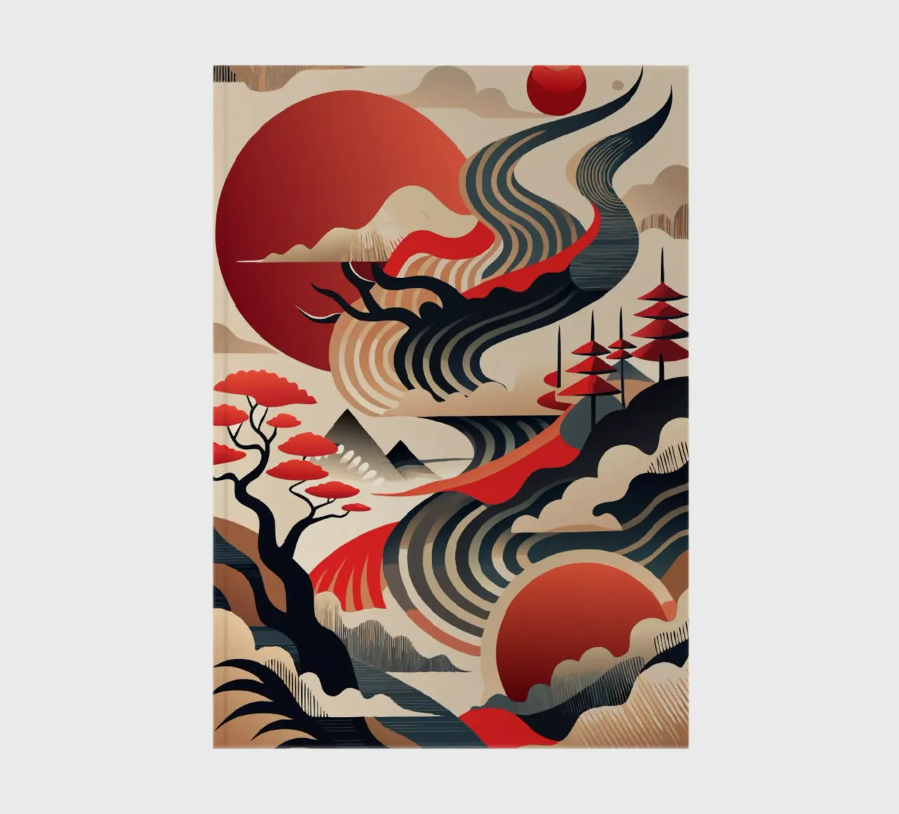 Crimson Currents of Kintsugi notebook by Artistic-shop