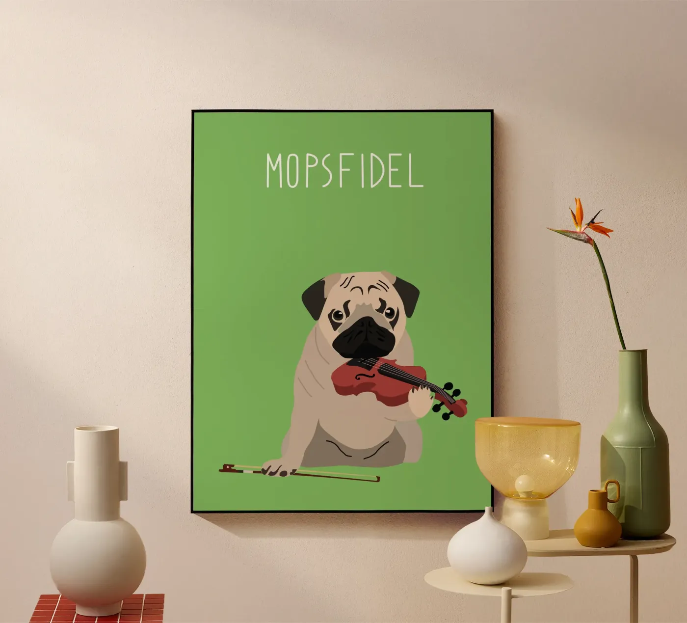 Mopsfidel Acryl-Glas von Constanze Art Direction