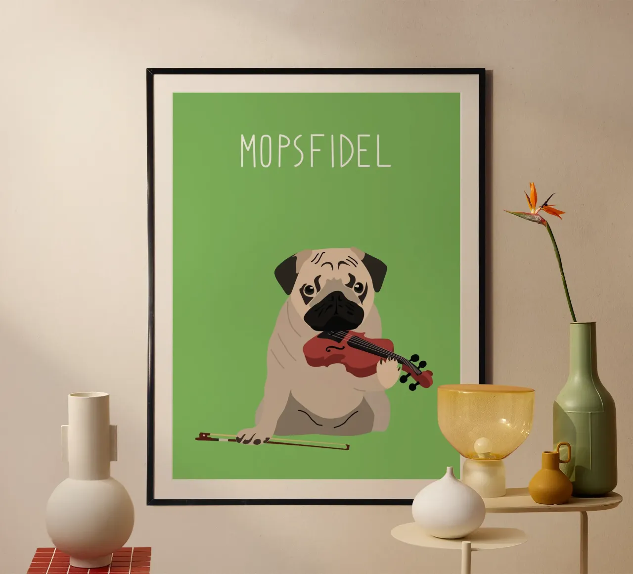 Mopsfidel poster van Constanze Art Direction
