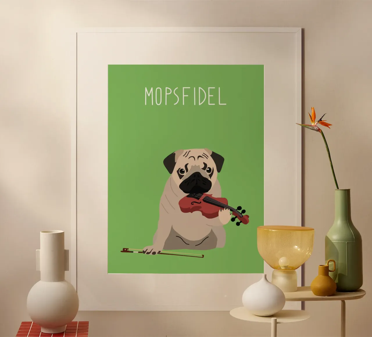 Mopsfidel poster van Constanze Art Direction