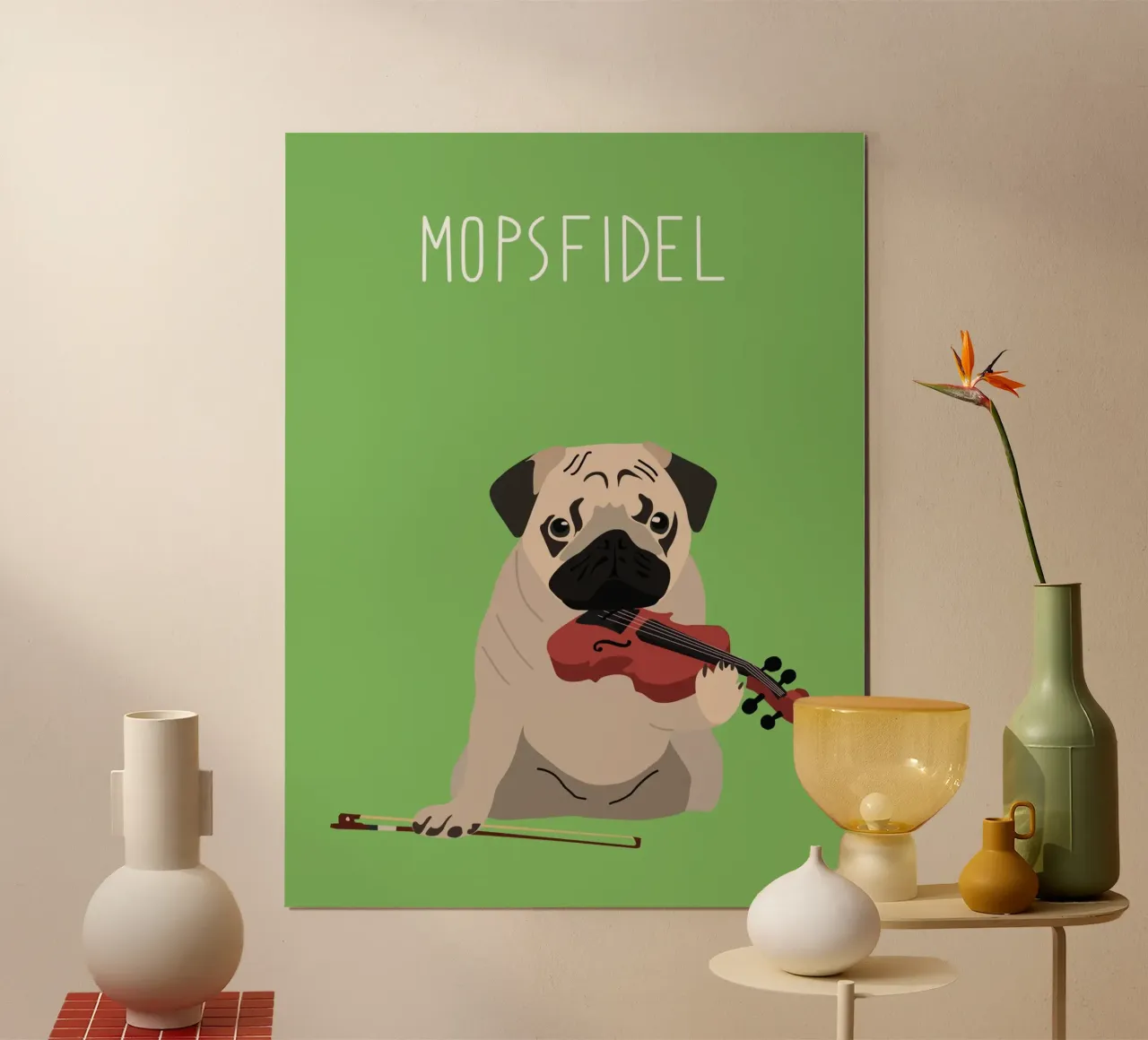 Mopsfidel poster van Constanze Art Direction