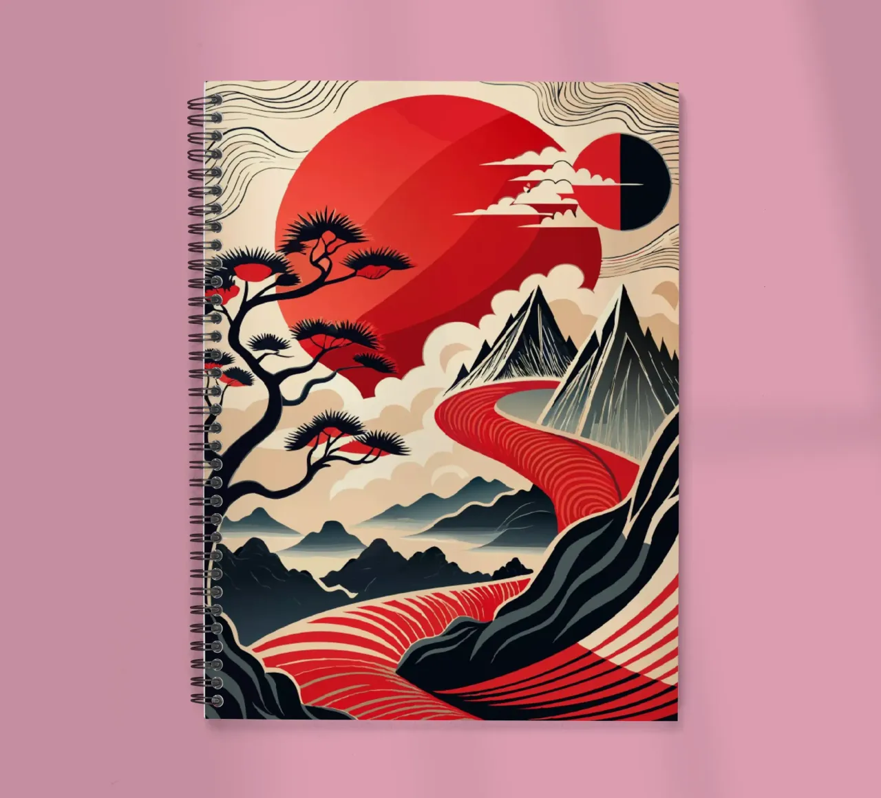 Crimson Currents spiral notebook by Artistic-shop