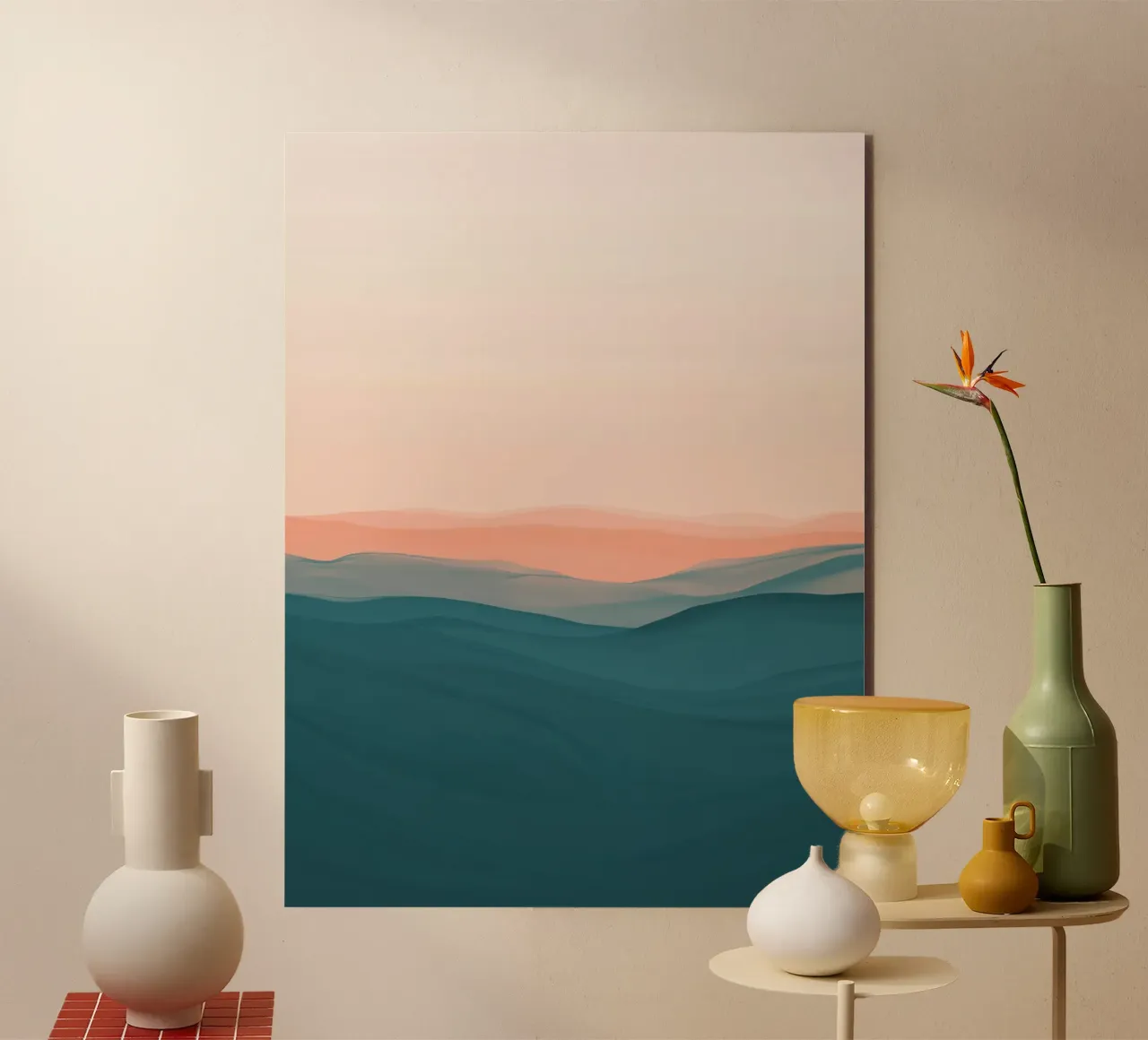 Blue and pink sea illustration alu-dibond by Little Things