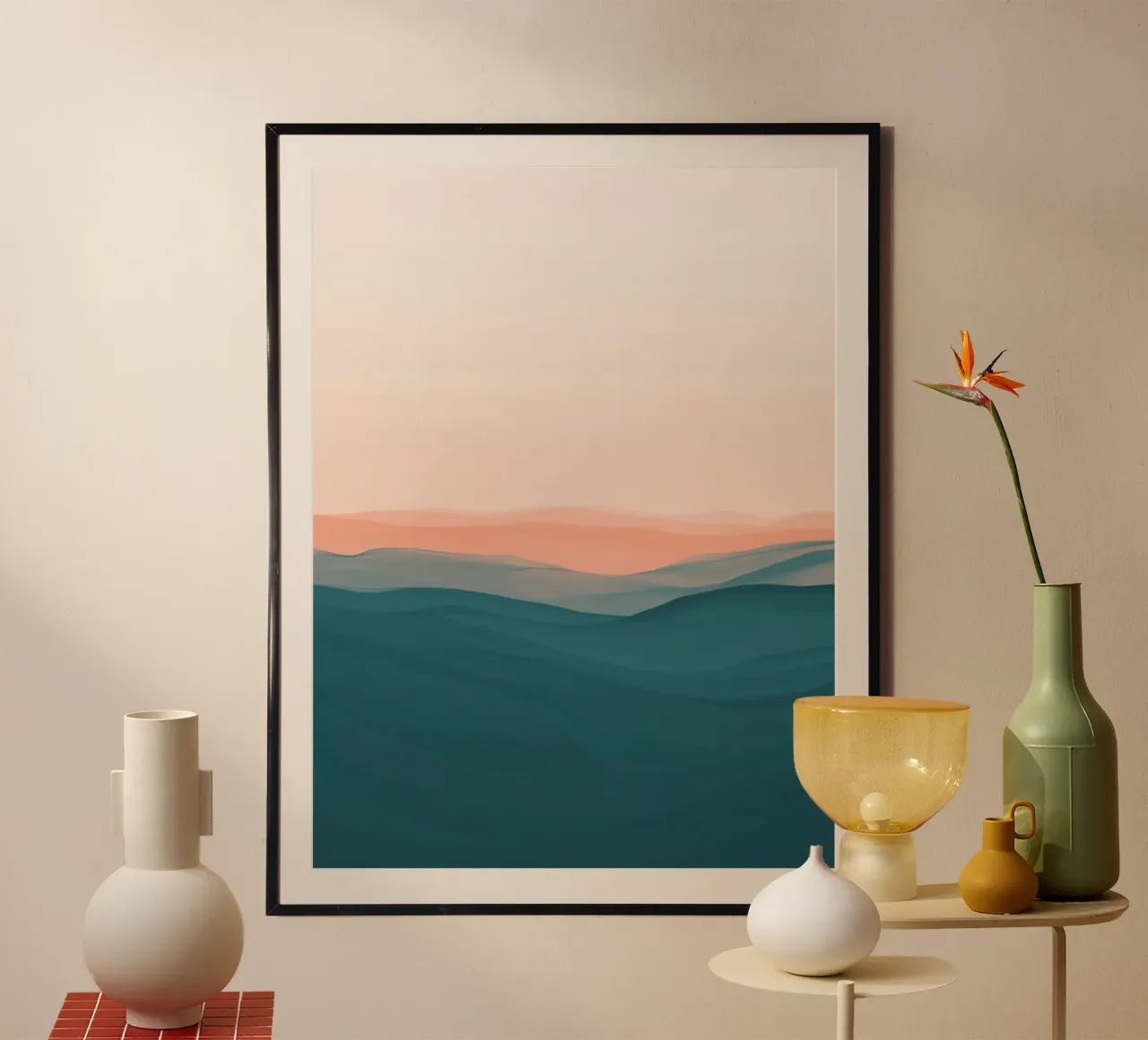 Blue and pink sea illustration hahnemühle by Little Things