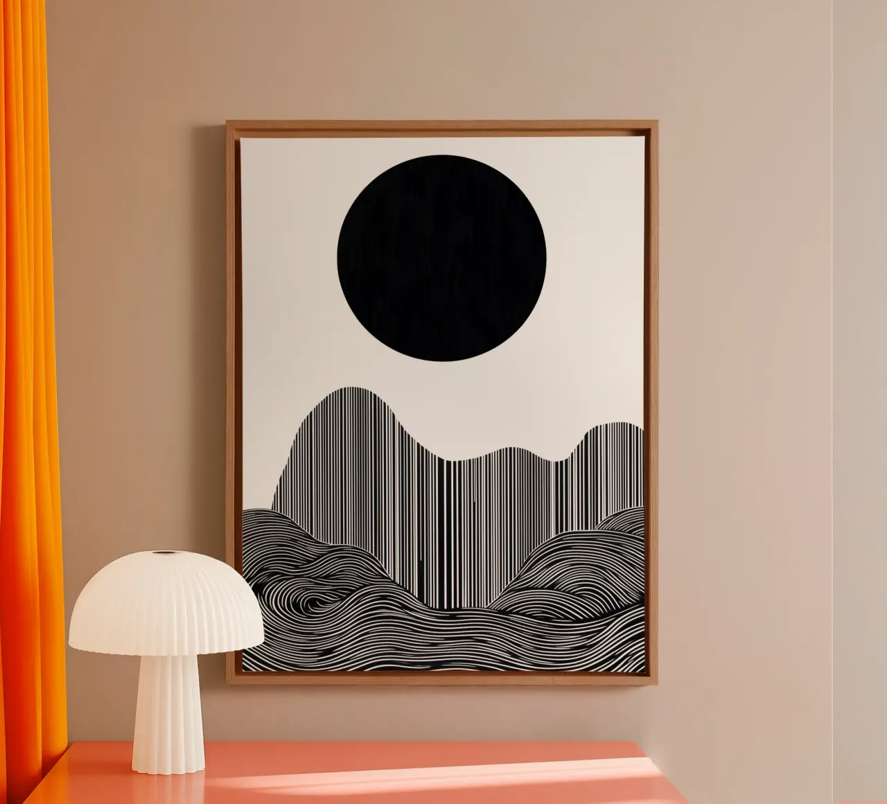 Zen-tuin met zwarte zonsondergang canvas met Baklijst van Autofocus