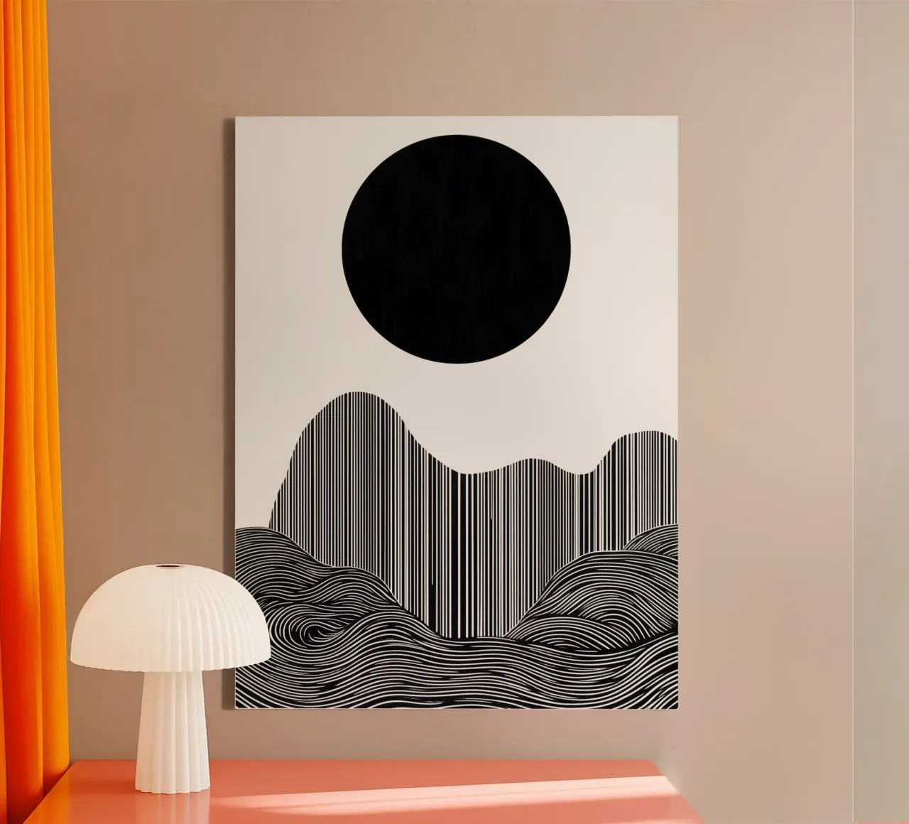 Zen-tuin met zwarte zonsondergang canvas met Baklijst van Autofocus