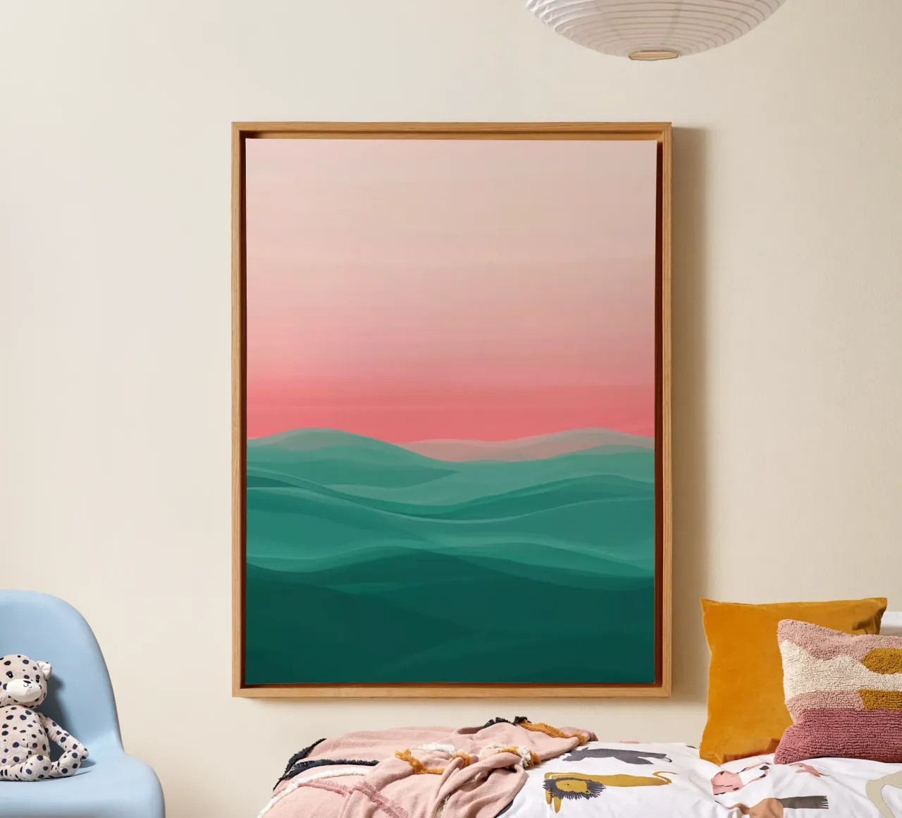 Turquoise oceaan met roze lucht canvas met Baklijst van Little Things