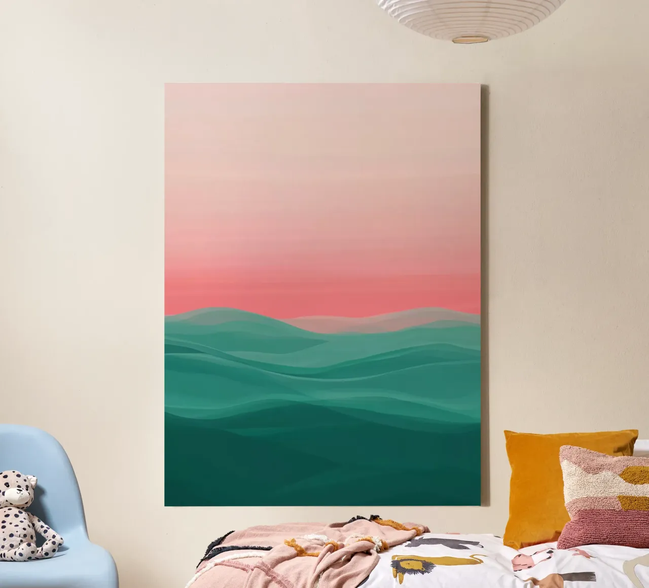 Turquoise oceaan met roze lucht canvas met Baklijst van Little Things