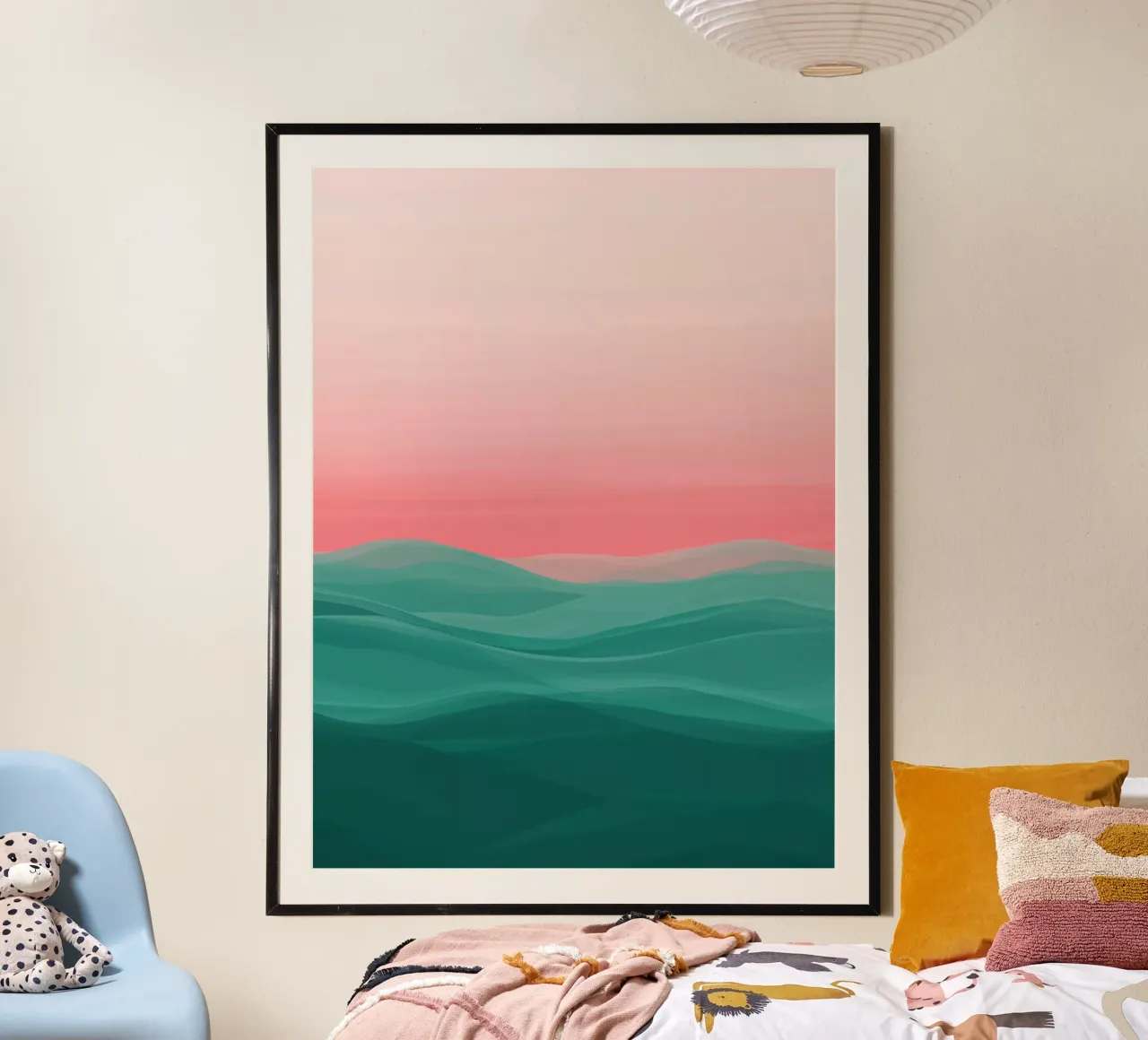 Turquoise ocean with pink sky hahnemühle by Little Things