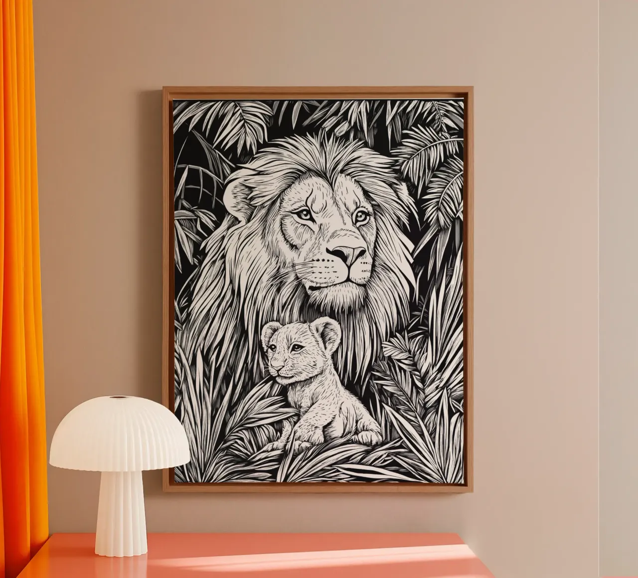Leeuw-kind ontwerp voor kinderen in zwart en wit canvas met Baklijst van Autofocus