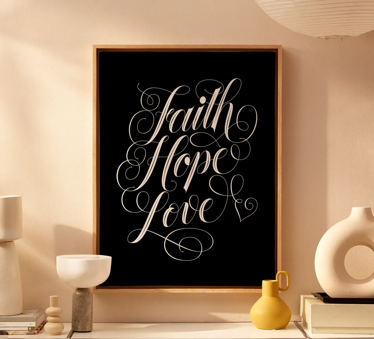 Zitat: Glaube, Hoffnung, Liebe. Moderne Kalligrafie. Leinwand mit Schattenfugenrahmen von CalliLetters