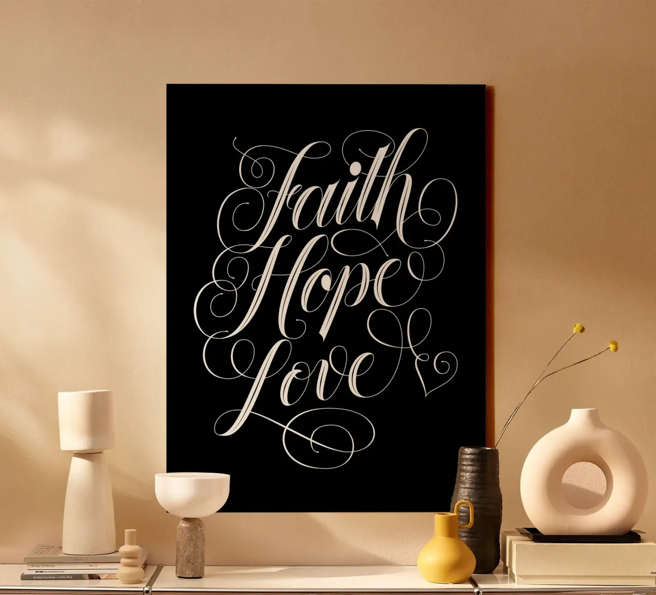 Zitat: Glaube, Hoffnung, Liebe. Moderne Kalligrafie. Leinwand mit Schattenfugenrahmen von CalliLetters