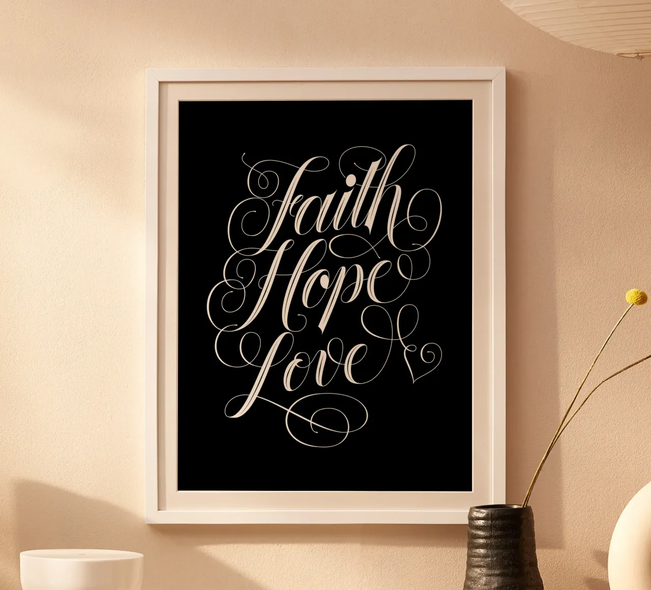 Zitat: Glaube, Hoffnung, Liebe. Moderne Kalligrafie. Hahnemühle von CalliLetters