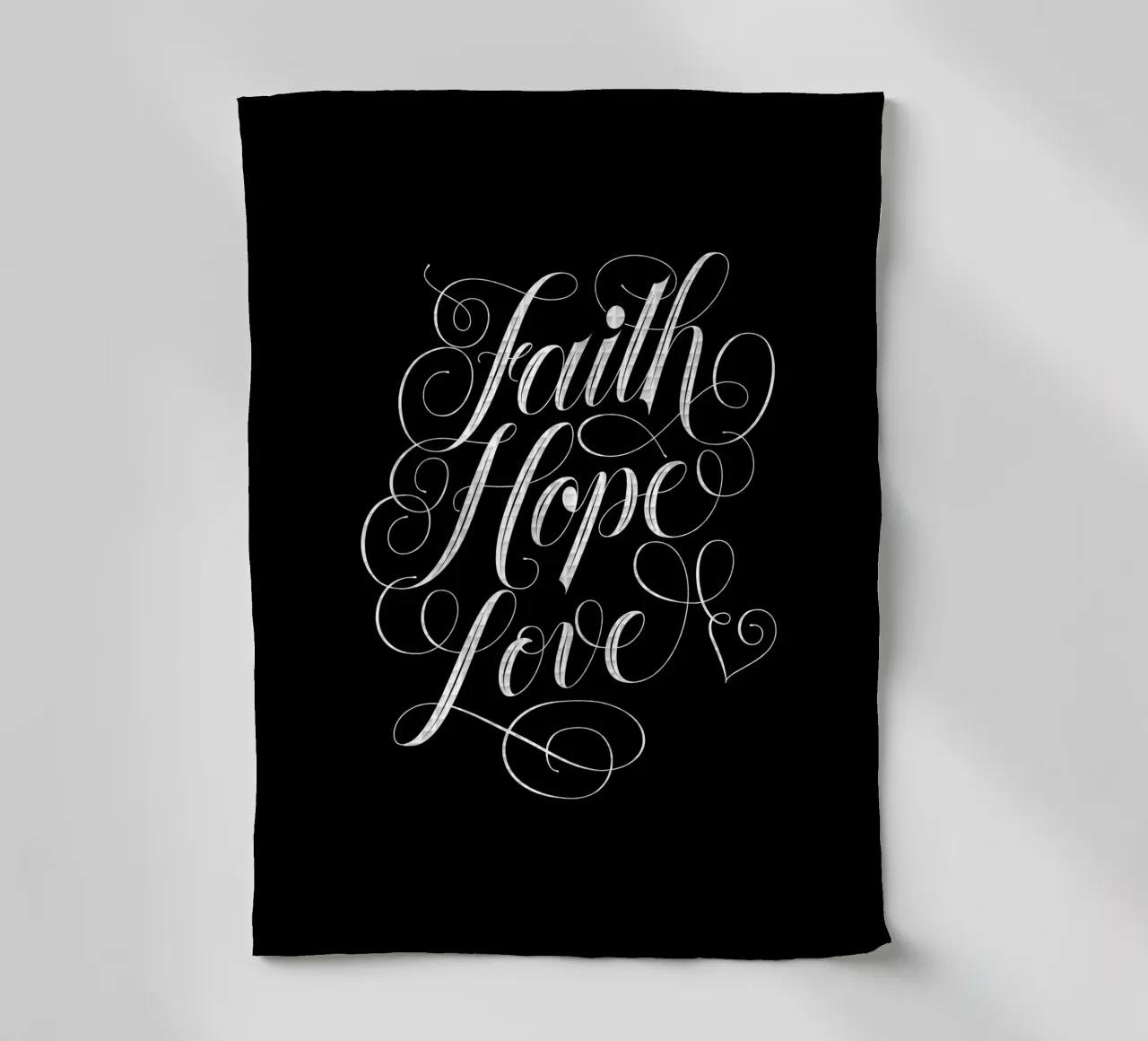 Zitat: Glaube, Hoffnung, Liebe. Moderne Kalligrafie. Geschirrtuch von CalliLetters
