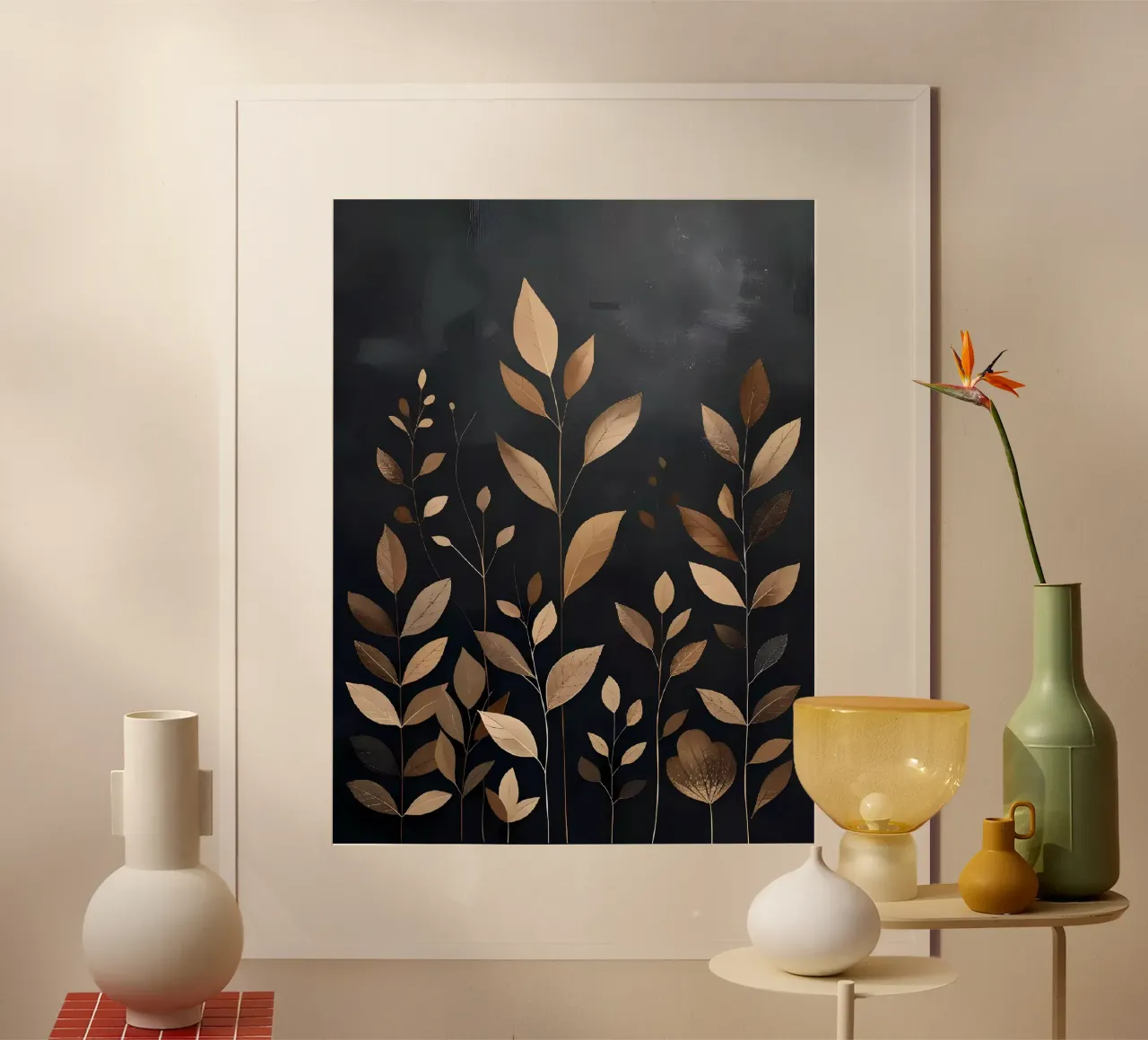 Foglie d'oro Serenità poster con telaio in legno da Artistic-shop