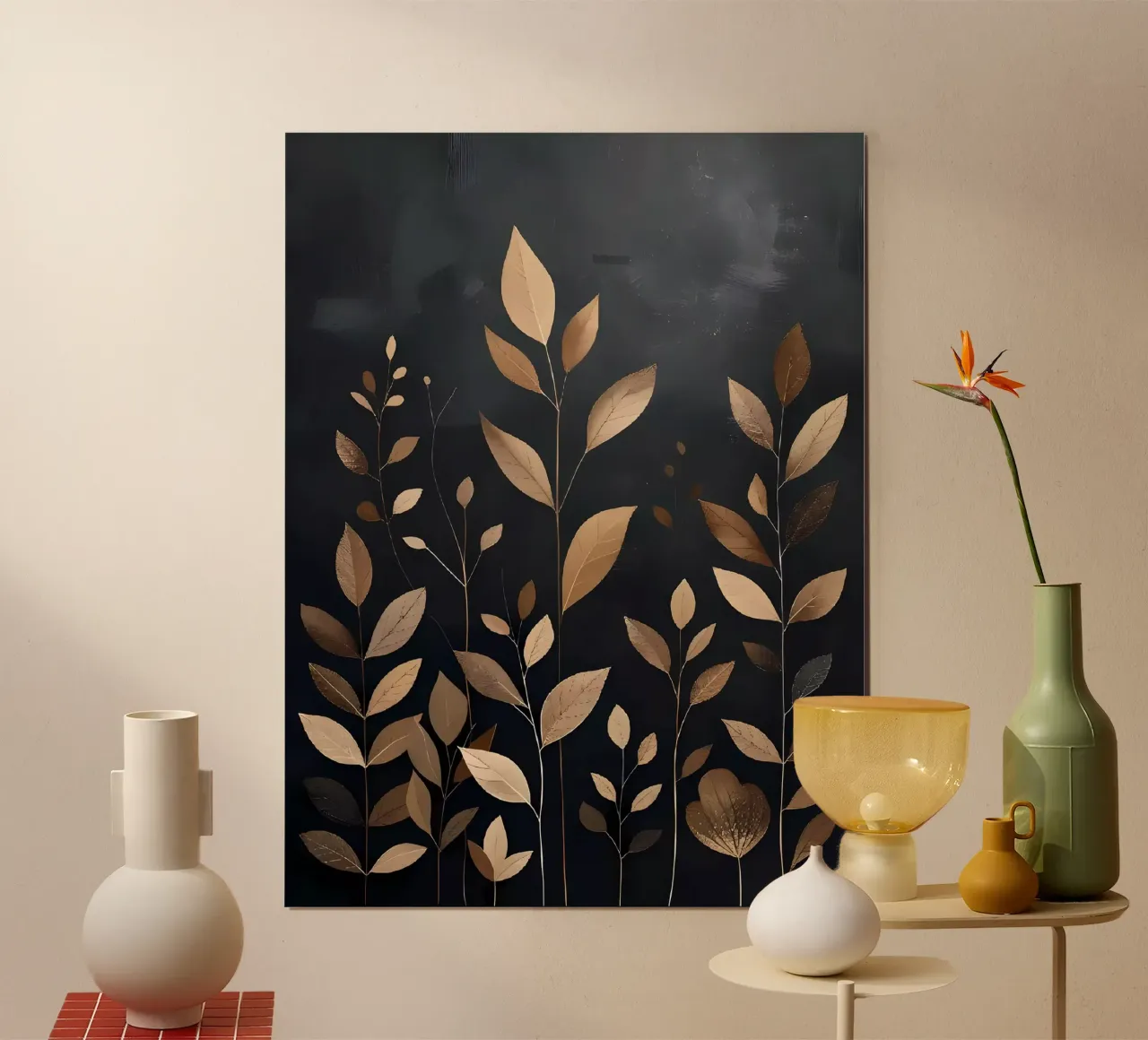 Foglie d'oro Serenità poster con telaio in legno da Artistic-shop