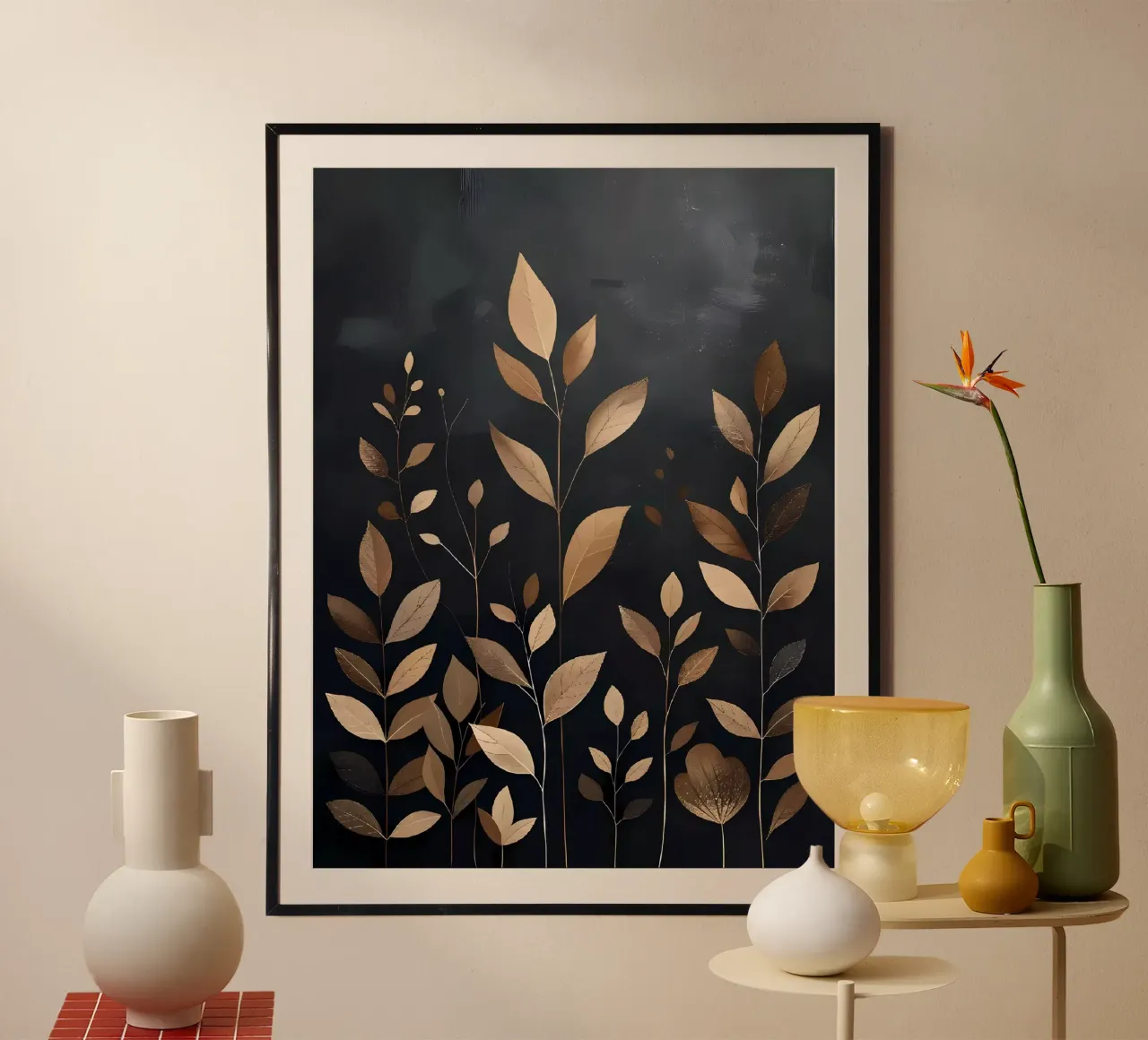 Foglie d'oro Serenità poster con telaio in legno da Artistic-shop