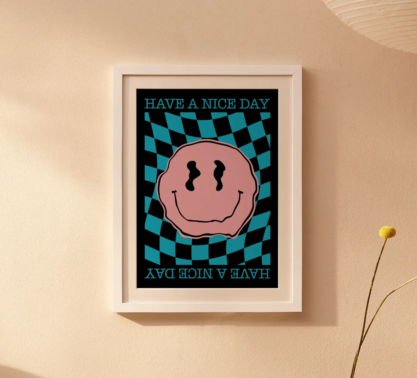 Have A Nice Day - Smiley Pink Blue Poster von Emil Art Studio