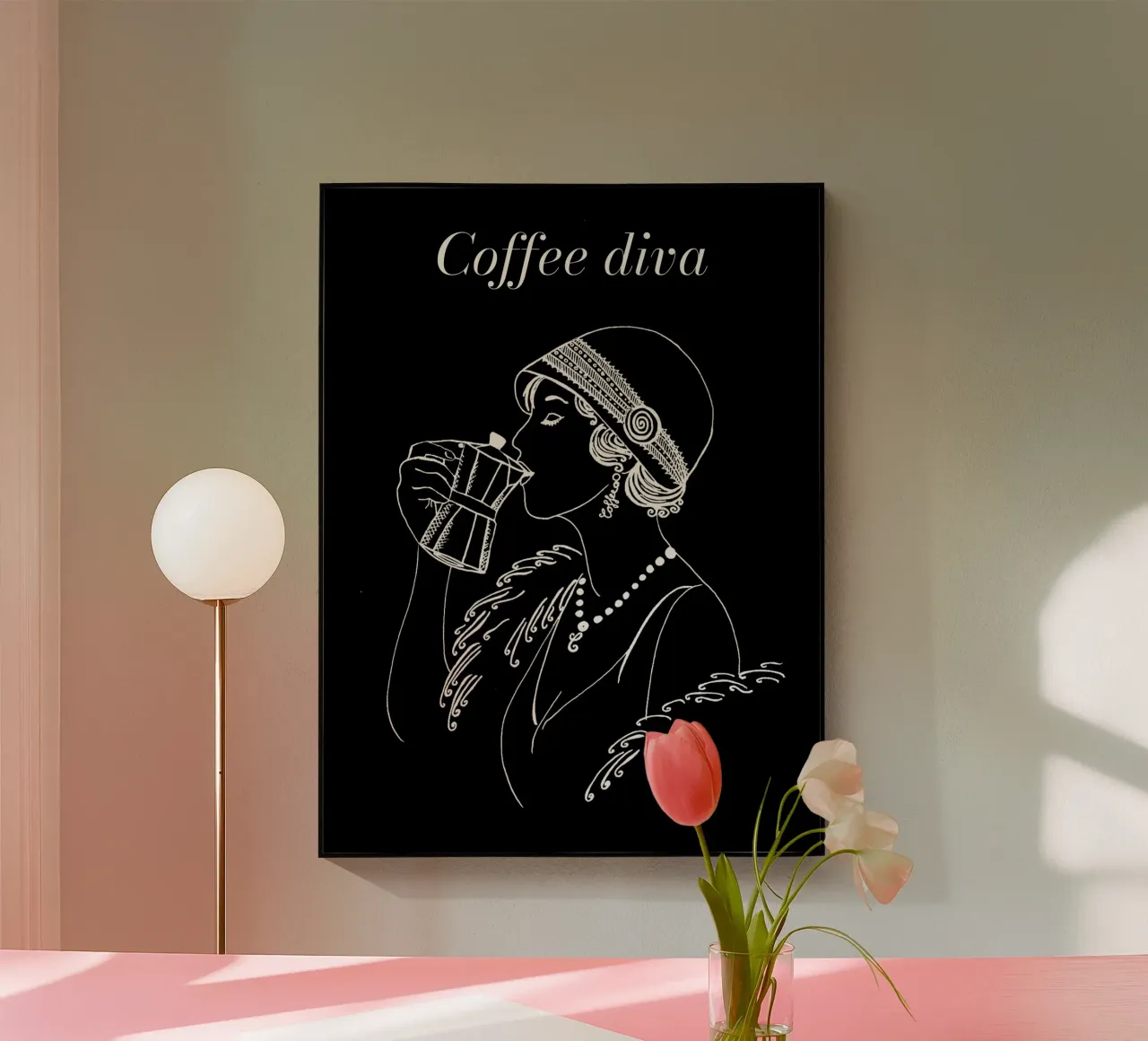 Coffee Diva acrylic glass by PaperLine Art Black & White