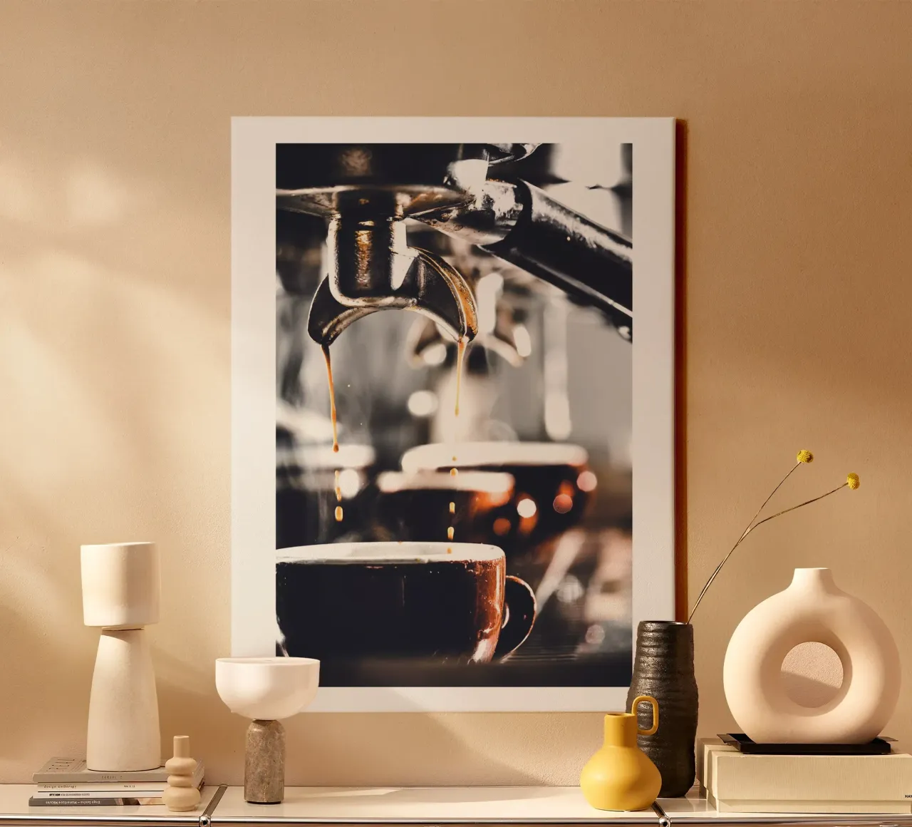 L'indulgenza del caffè - l'espresso d'atmosfera tela con Cornice a cassetta da Whole©