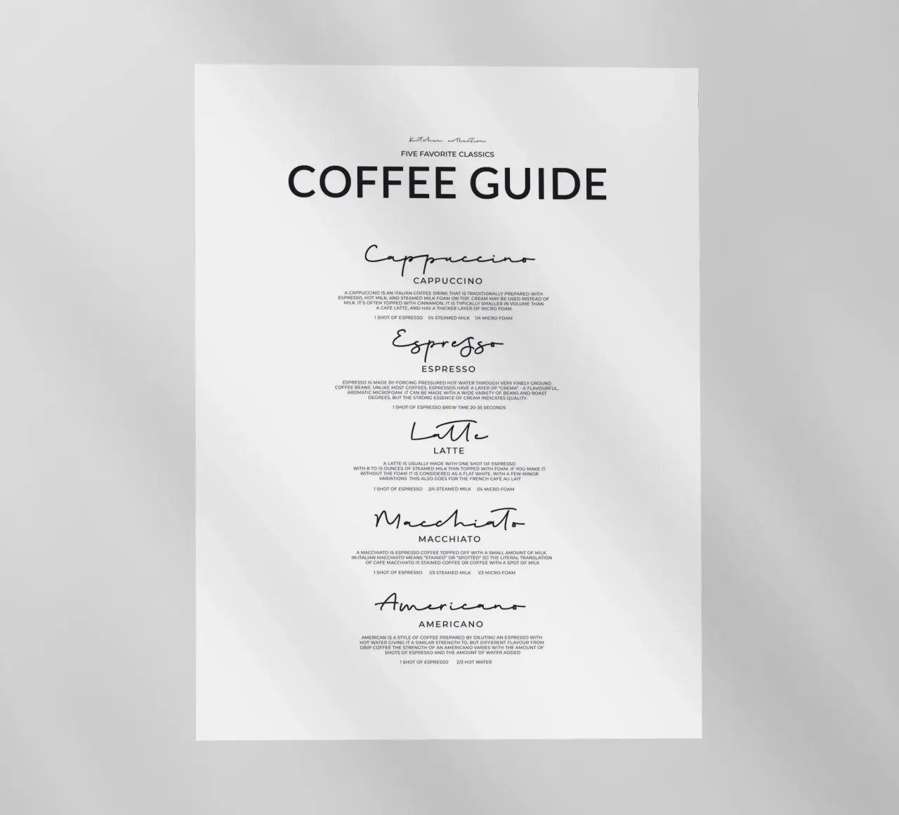 Guida al caffè - Poster sulle varietà classiche di caffè pellicola backlit da Whole©