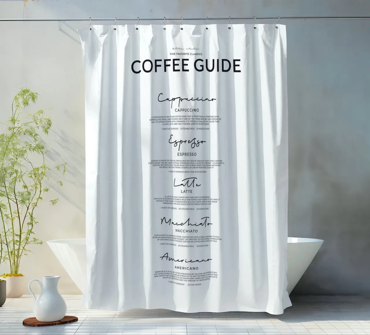 Guida al caffè - Poster sulle varietà classiche di caffè tenda da doccia da Whole©