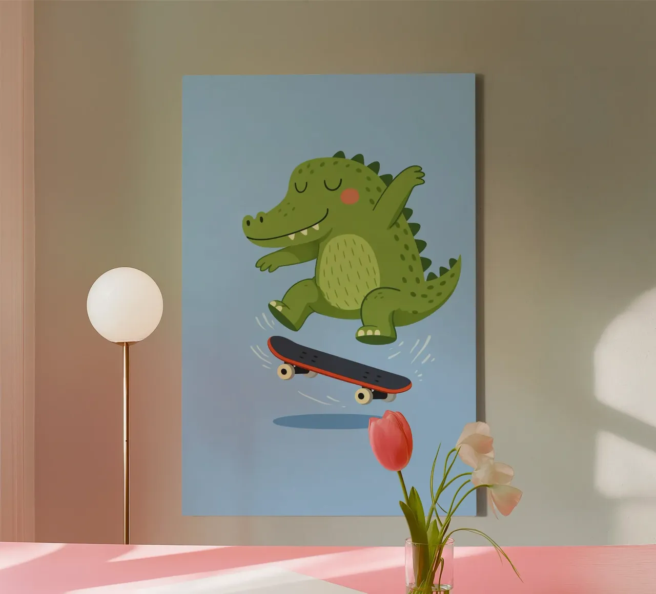 Skating Crocodile canvas by Tiny Tails & Stripes