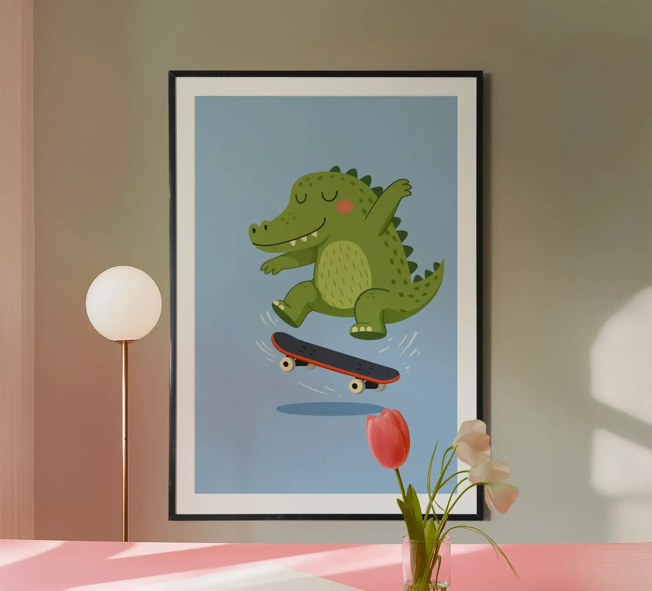 Skating Crocodile poster by Tiny Tails & Stripes
