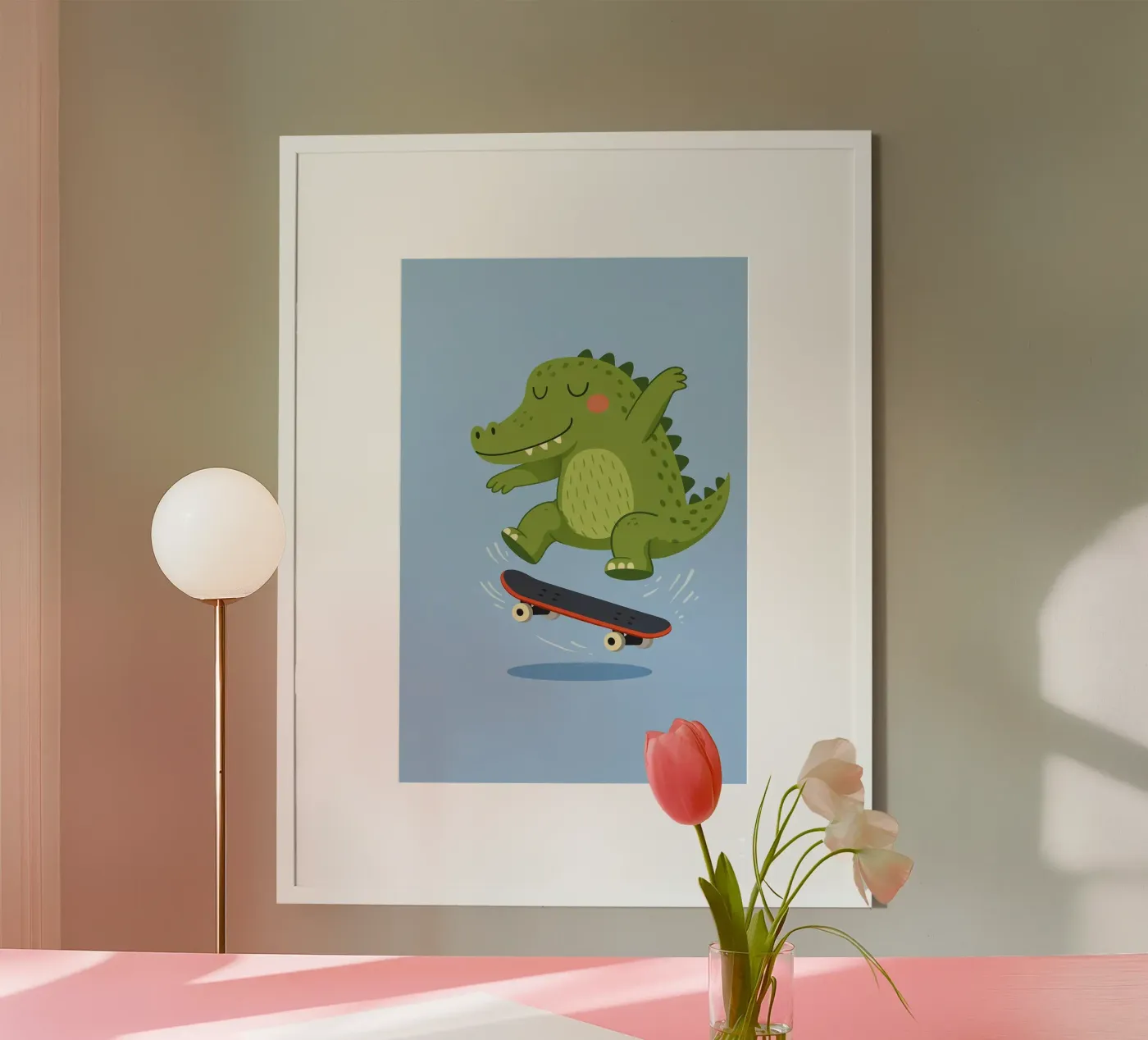 Skating Crocodile Poster von Tiny Tails & Stripes