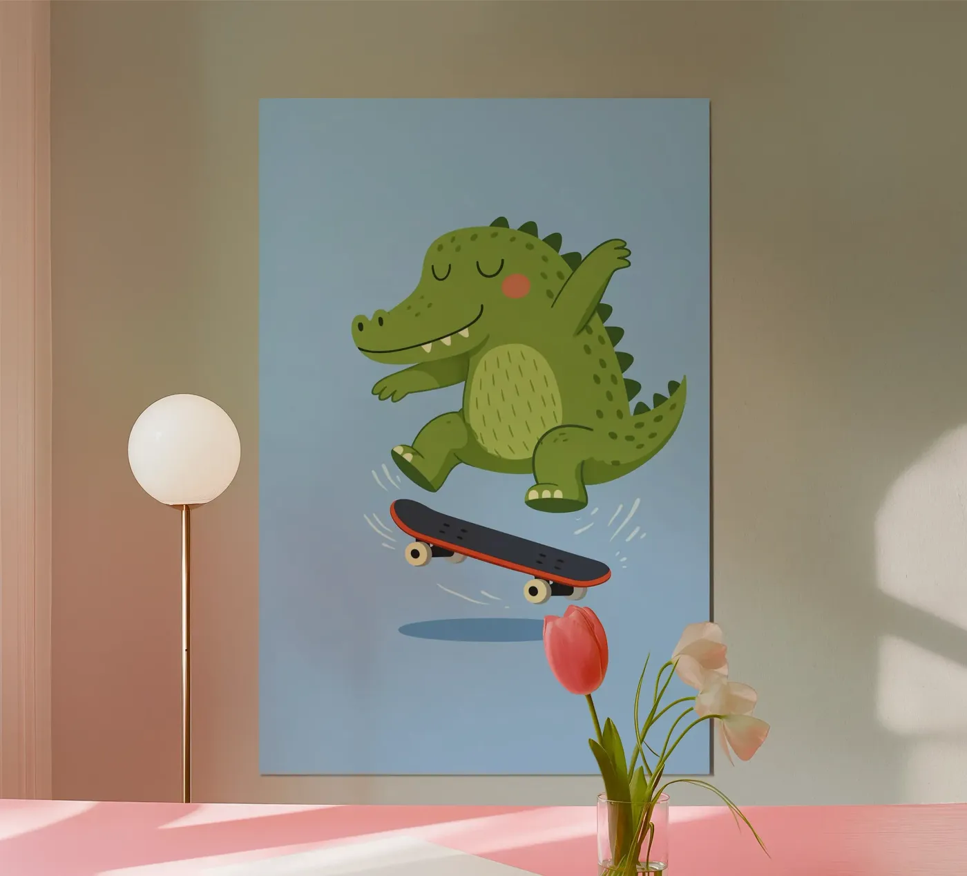 Skating Crocodile Poster von Tiny Tails & Stripes