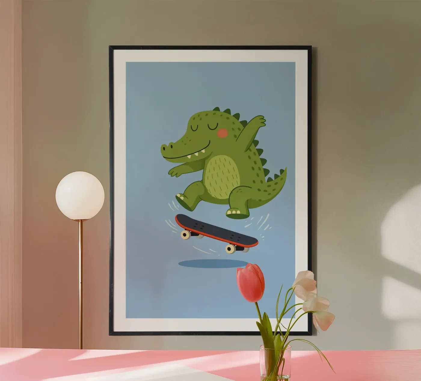 Skating Crocodile Poster von Tiny Tails & Stripes