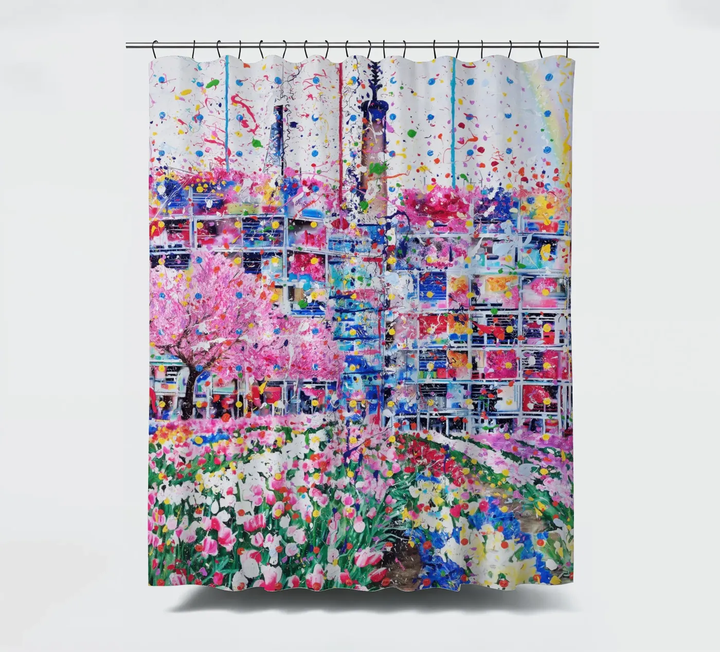Civilisation Exploding shower curtain by Melanidongs