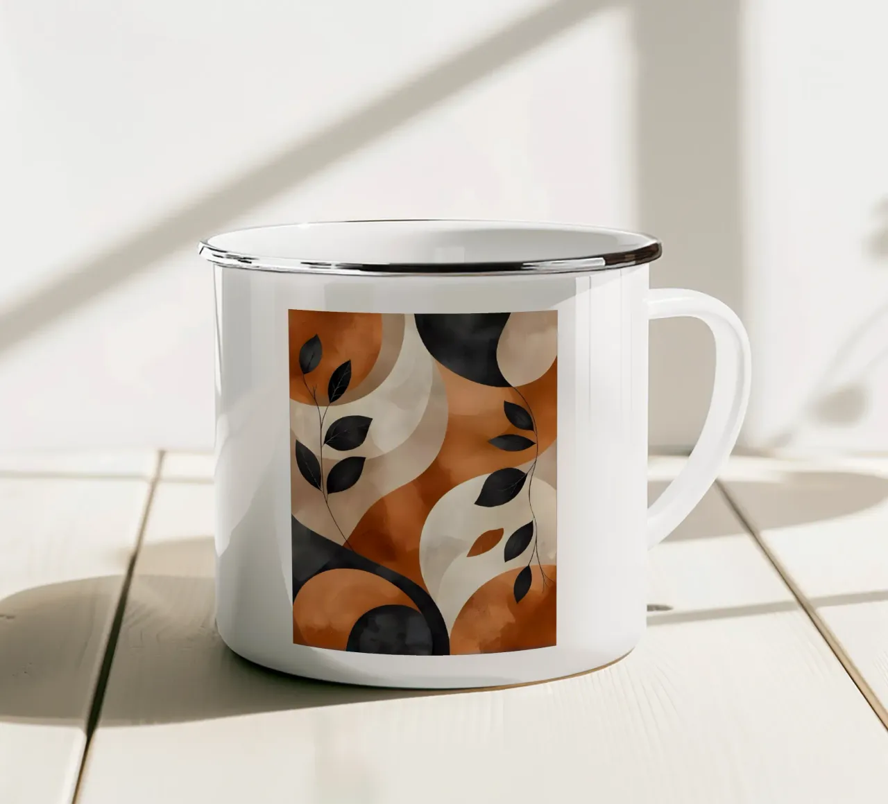 Modern Abstract Blad Muurkunst emaille mok van Artistic-shop