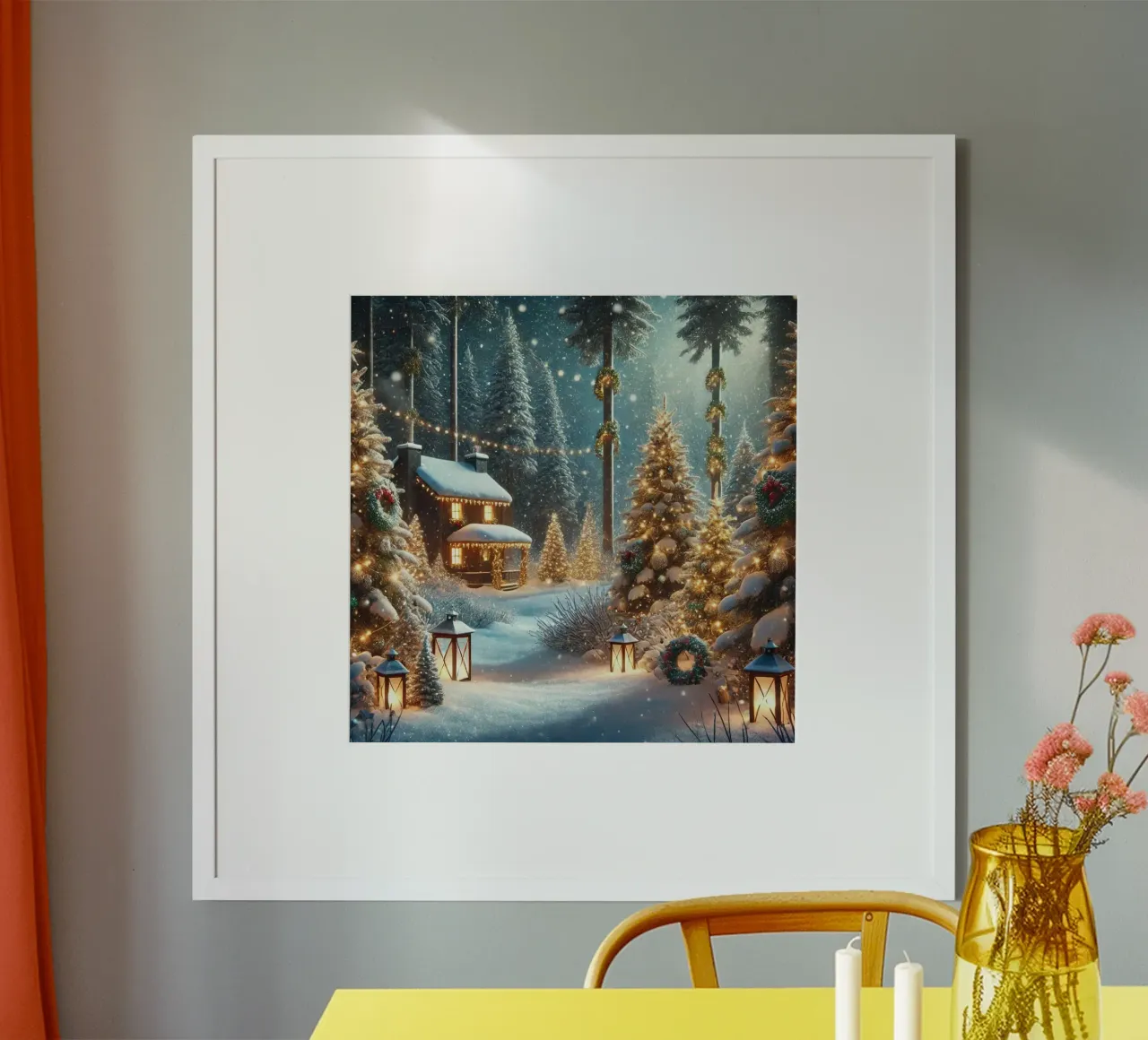 Christmas Lights - Festliche Schneelandschaft poster with aluminum frame by Christmas Shop