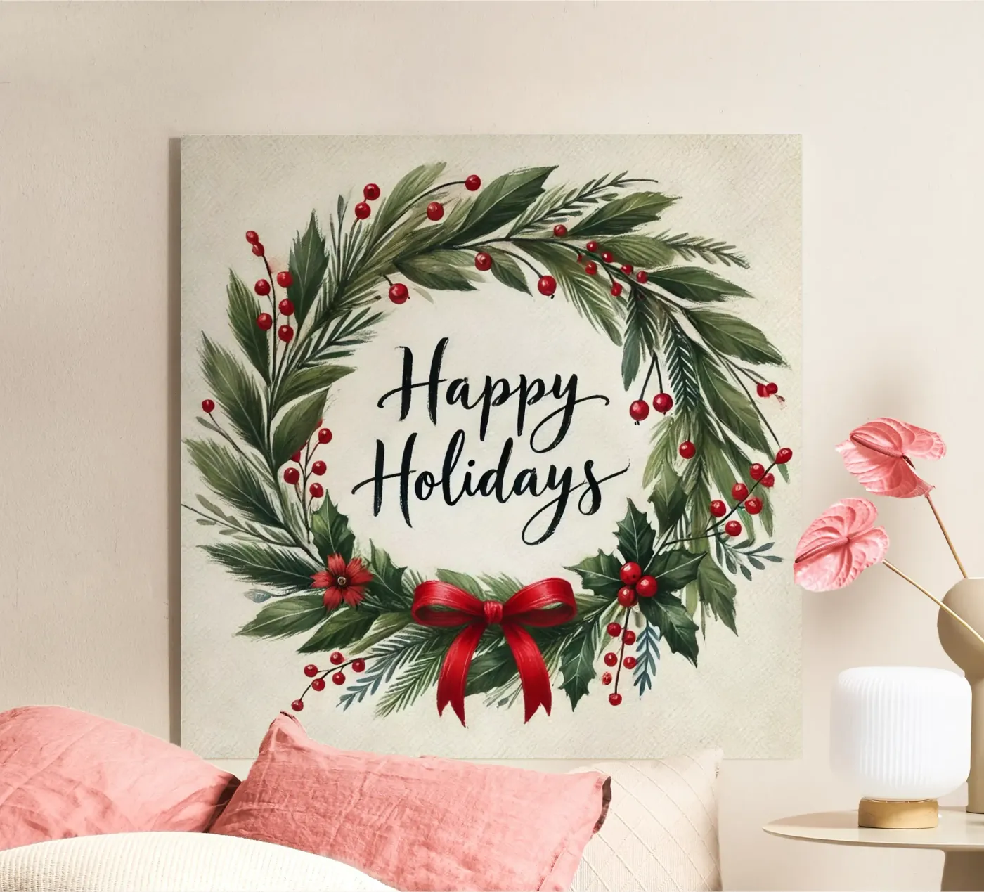 Weihnachtskranz mit "Happy Holidays" plexiglass da Christmas Shop