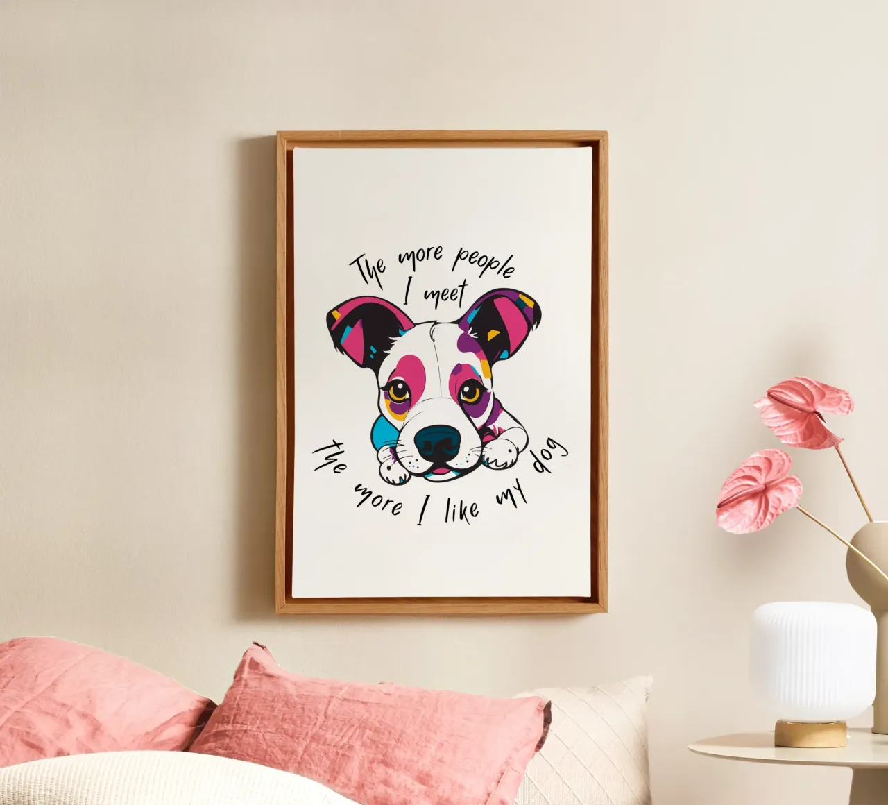 Più persone incontro e più mi piace il mio cane tela con Cornice a cassetta da xotiko