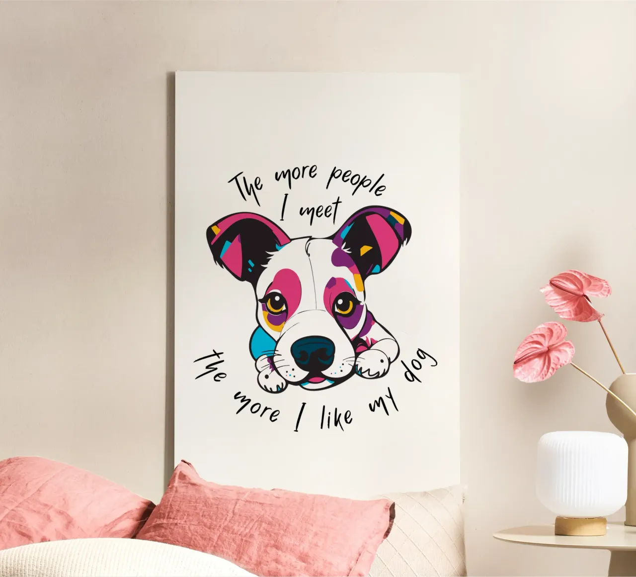 Più persone incontro e più mi piace il mio cane tela con Cornice a cassetta da xotiko