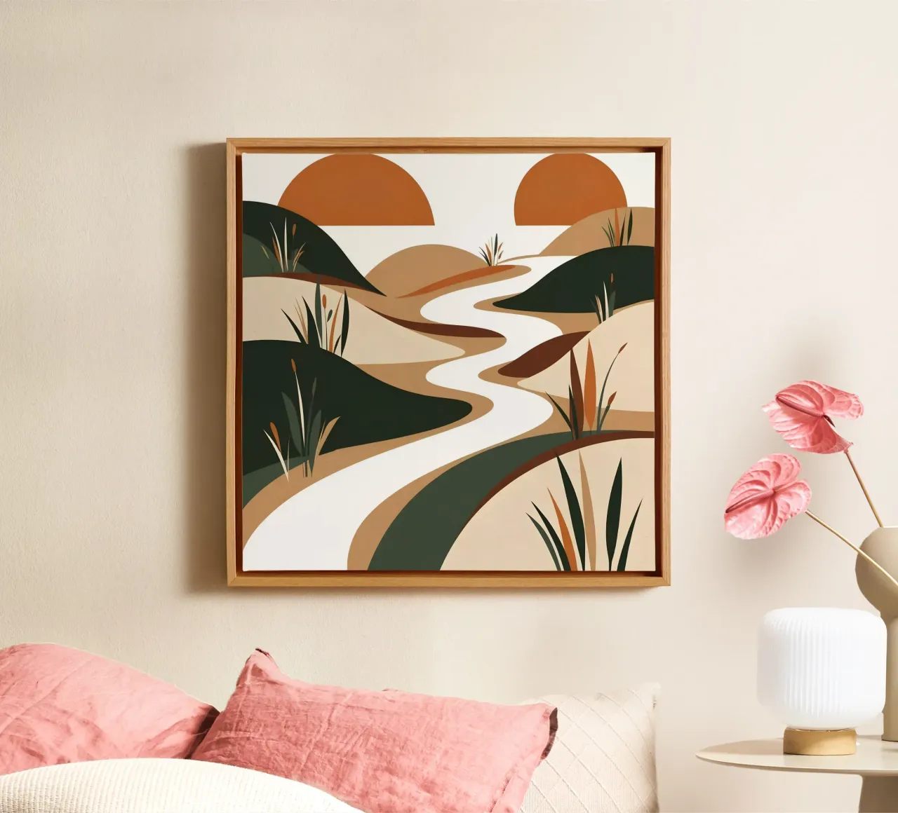 Serene zonsondergang canvas met Baklijst van Artistic-shop