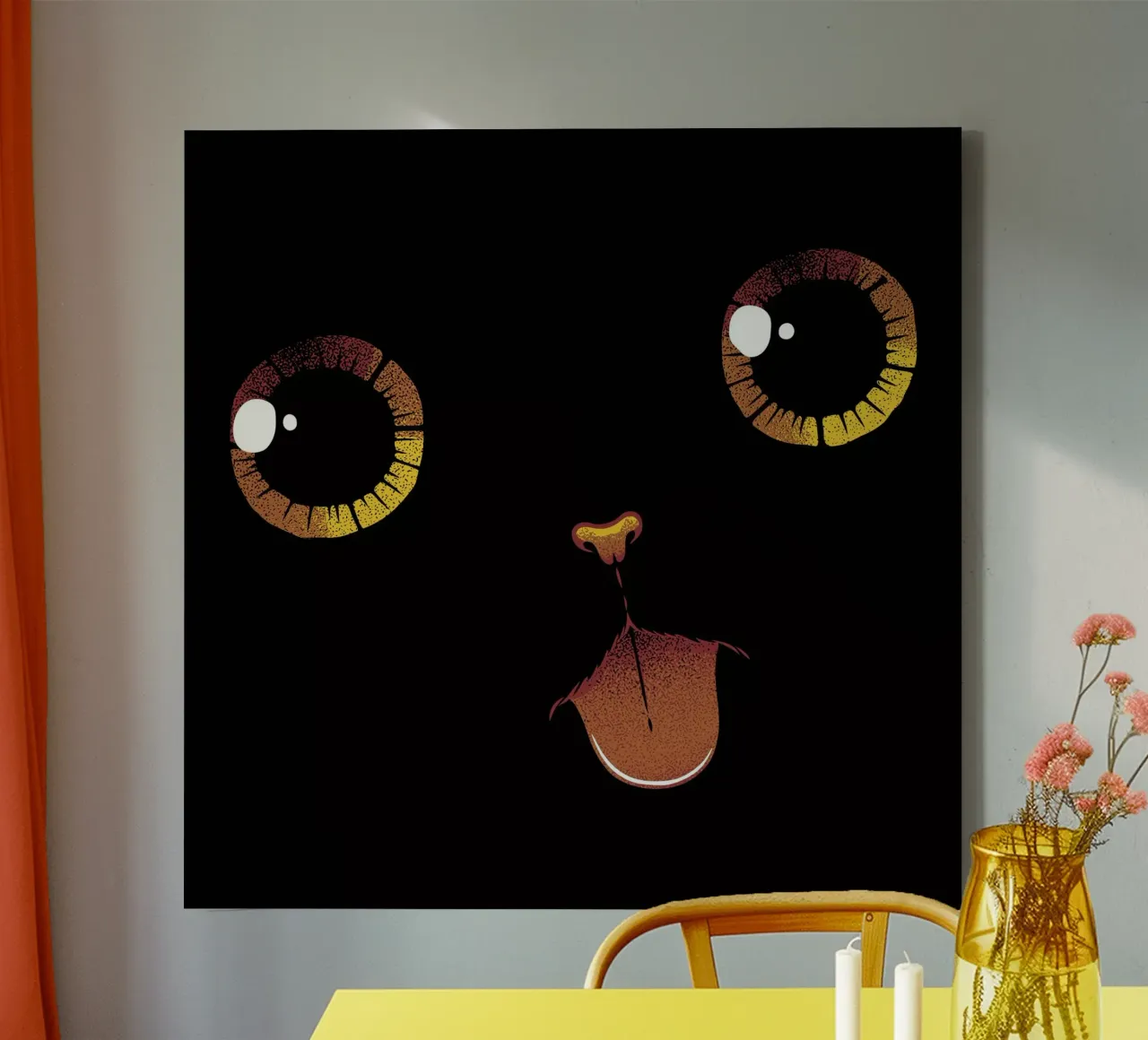 Chat noir mignon Langue minimaliste toile avec Caisse américaine de Tobe Fonseca