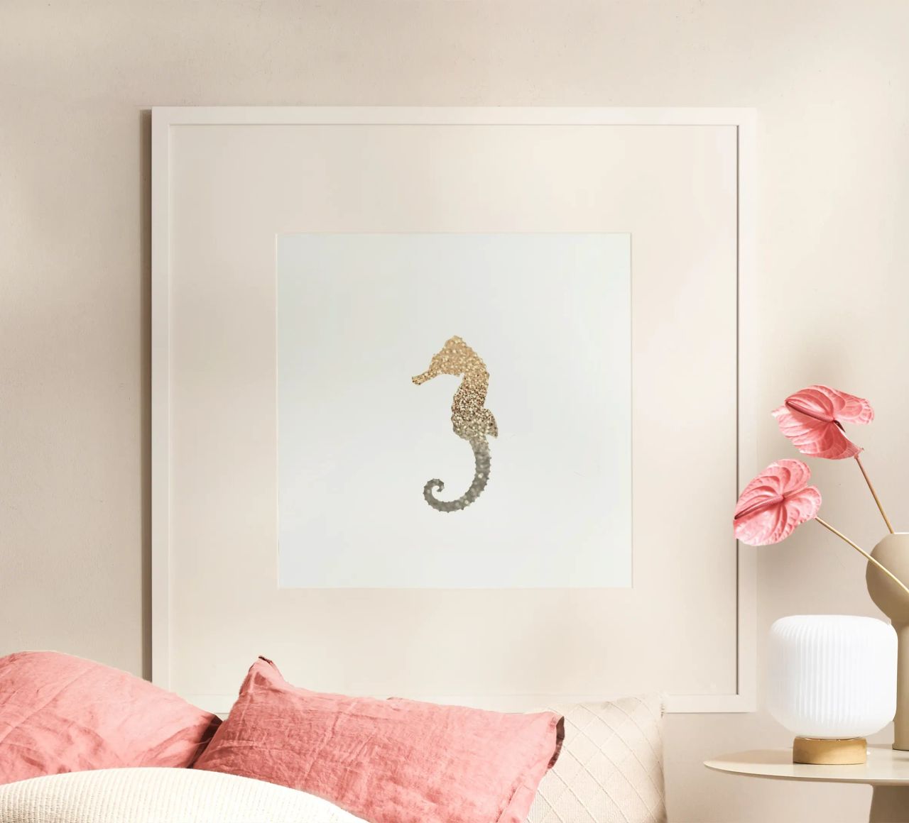 Glitter - Gold Seahorse poster by Monika Strigel
