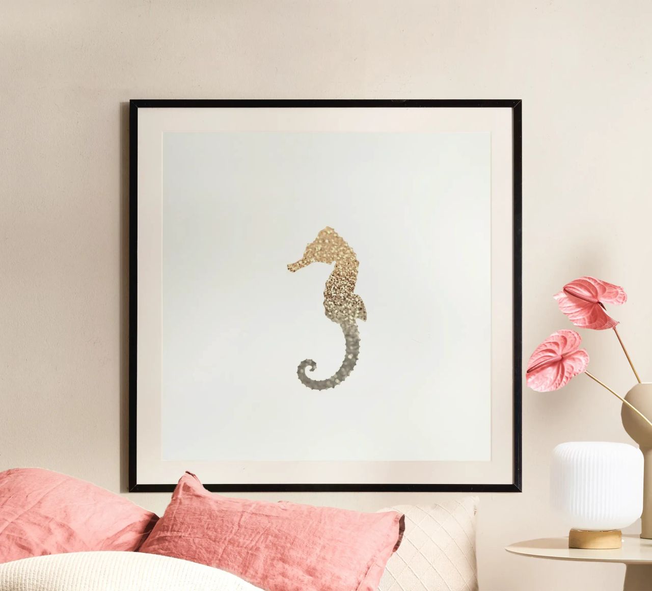 Glitter - Gold Seahorse poster by Monika Strigel