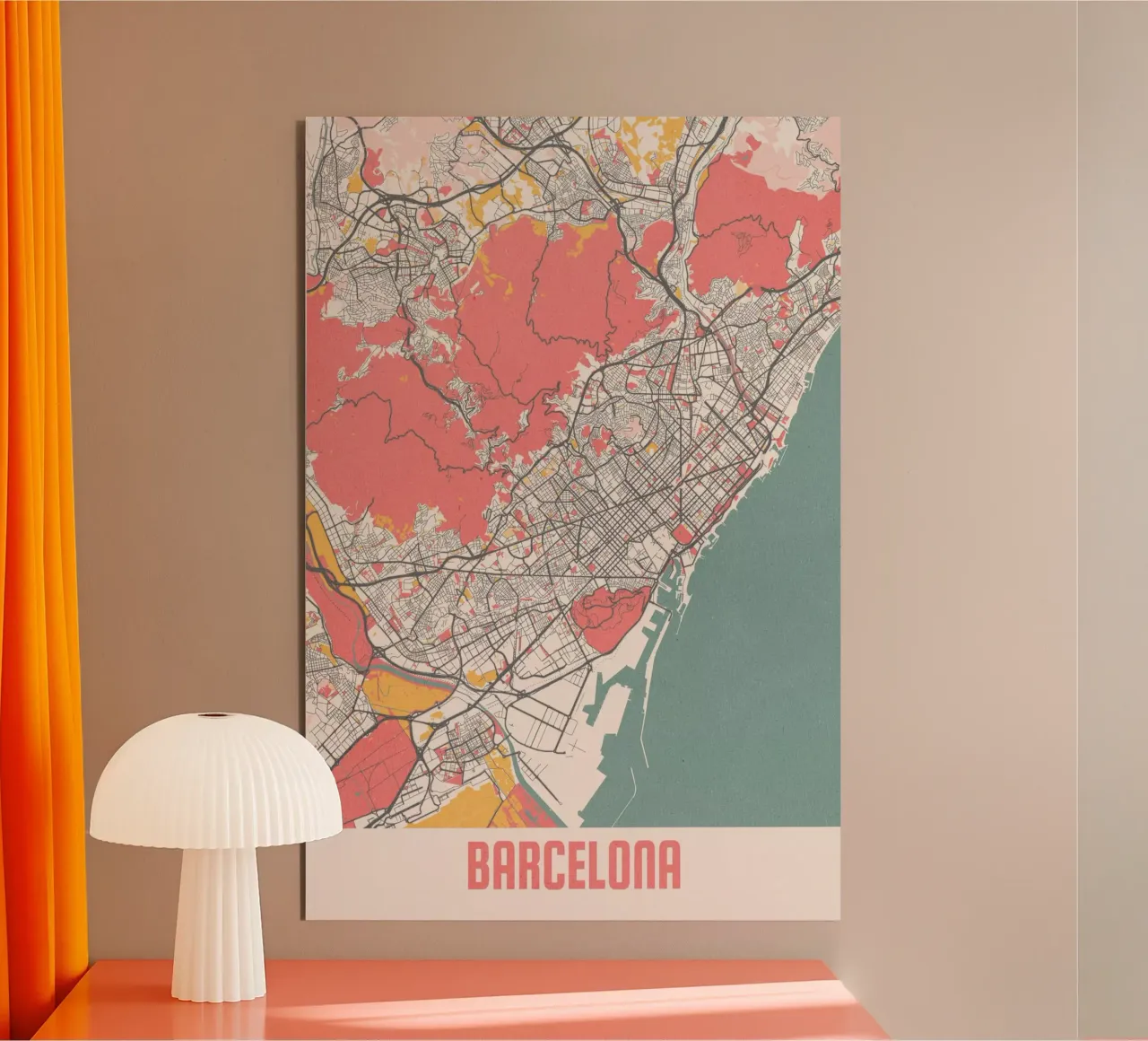 Barcelona City Map - Stylish Art Print | FineArt Print alu-dibond by MOOODZART