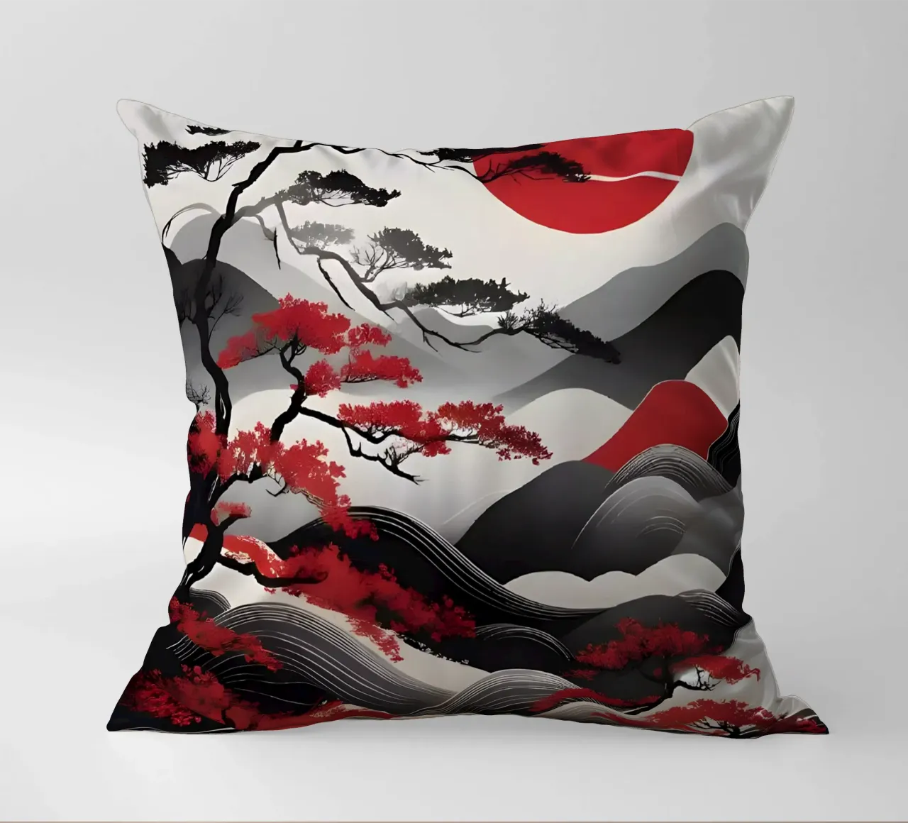 Alba Zen: Un paesaggio giapponese minimalista cuscino da Artistic-shop