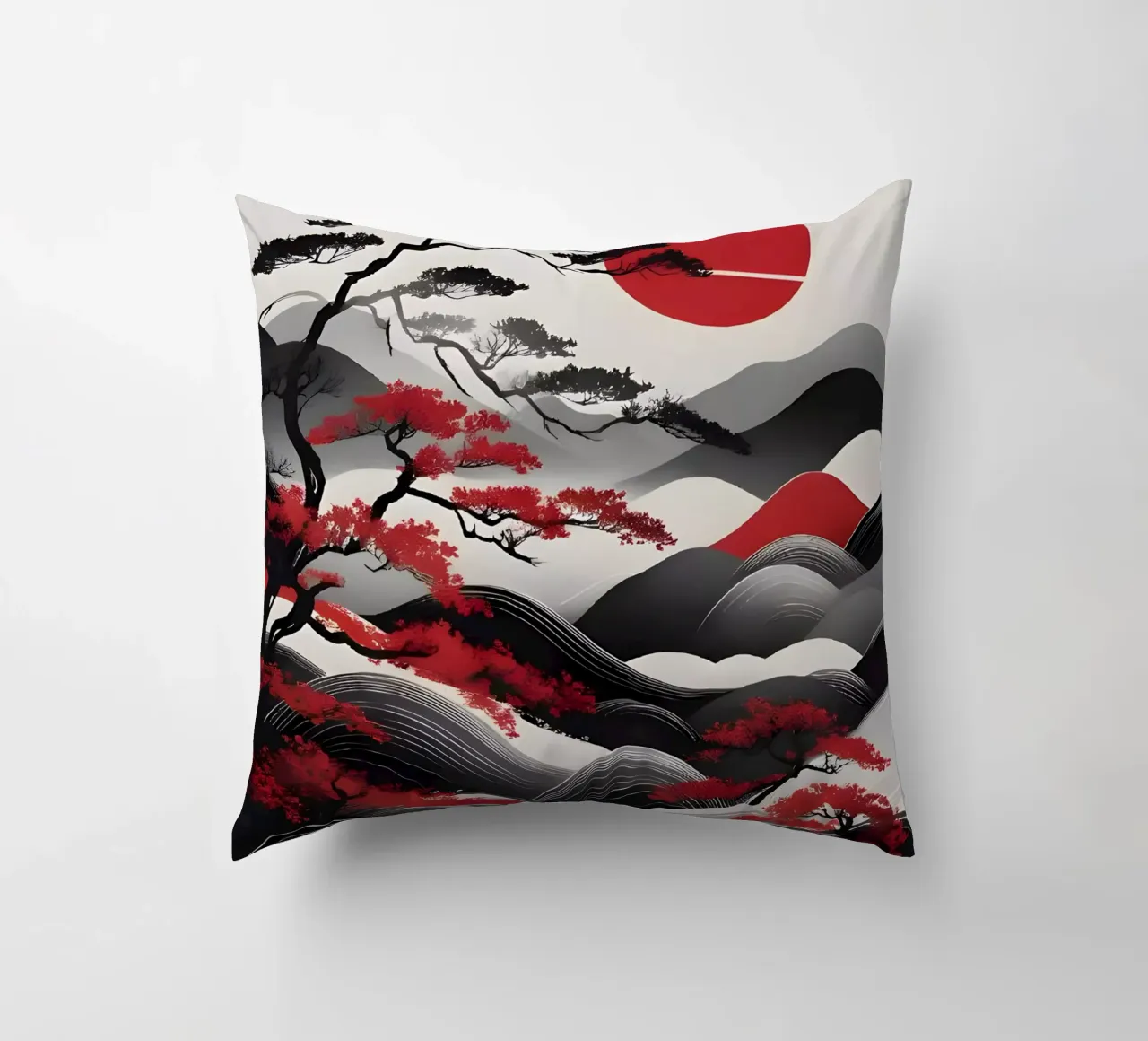 Alba Zen: Un paesaggio giapponese minimalista cuscino da Artistic-shop