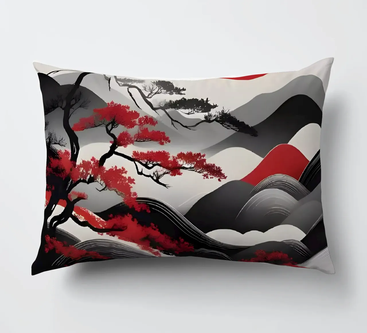 Alba Zen: Un paesaggio giapponese minimalista cuscino da Artistic-shop