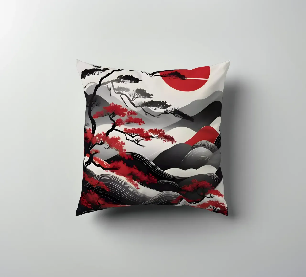 Alba Zen: Un paesaggio giapponese minimalista cuscino da Artistic-shop