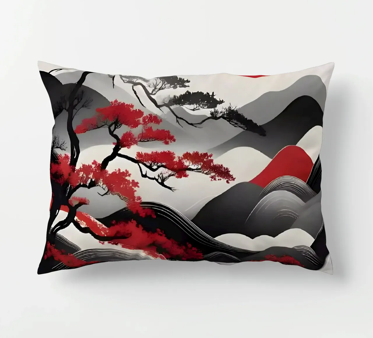 Alba Zen: Un paesaggio giapponese minimalista cuscino da Artistic-shop