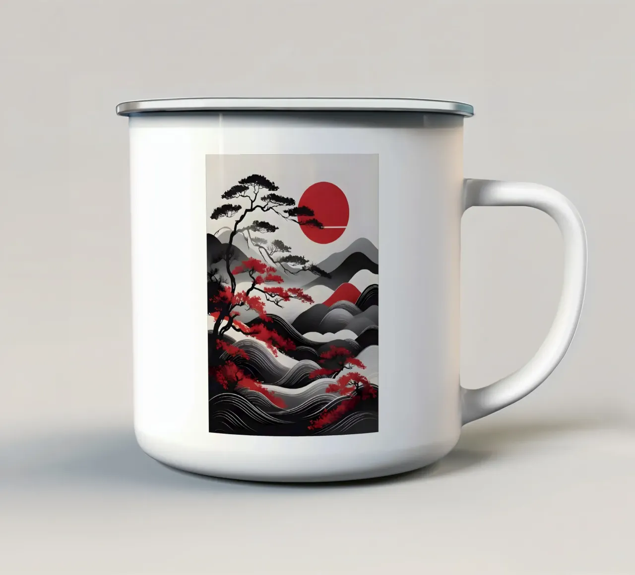Alba Zen: Un paesaggio giapponese minimalista tazza in smalto da Artistic-shop